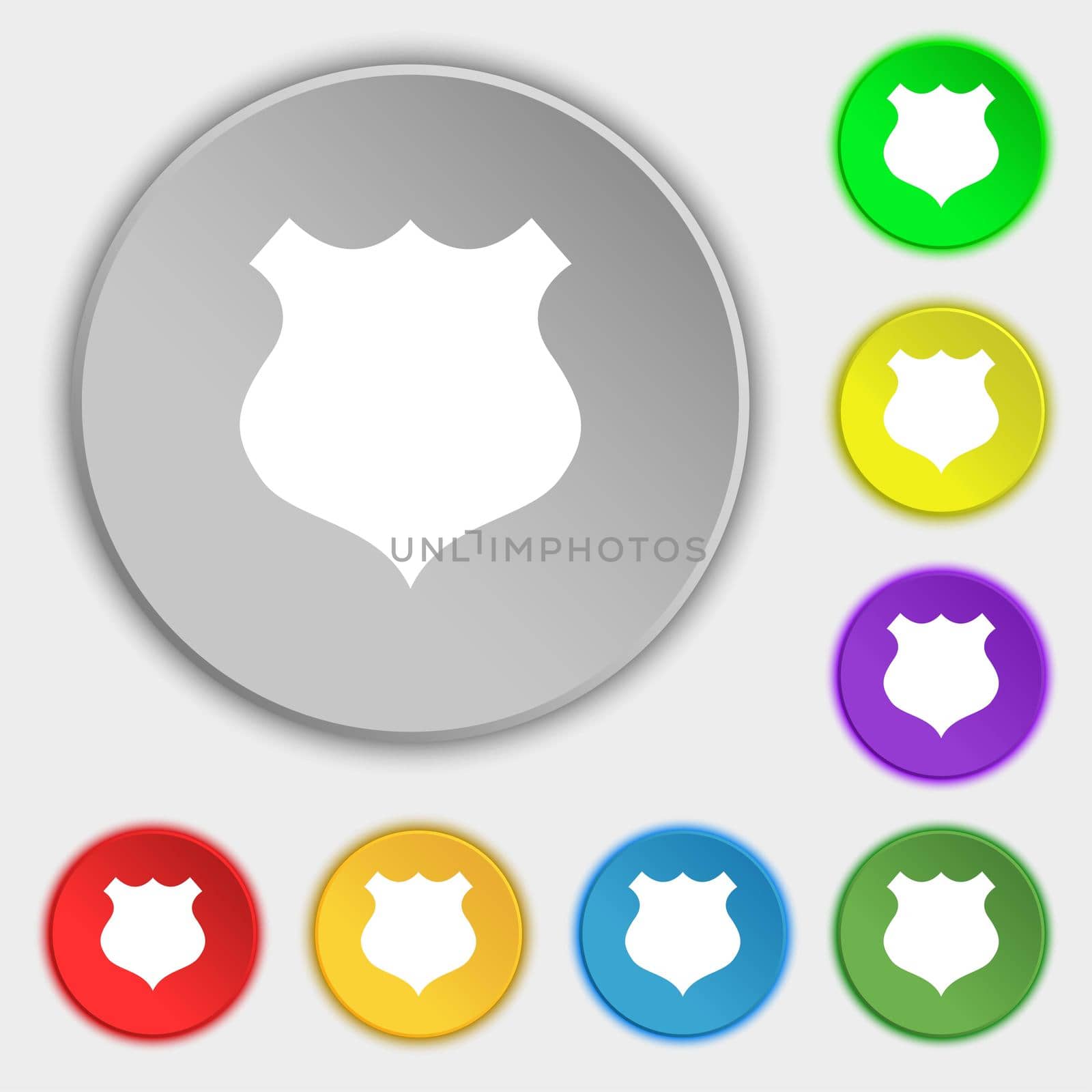 shield icon sign. Symbols on eight flat buttons. illustration