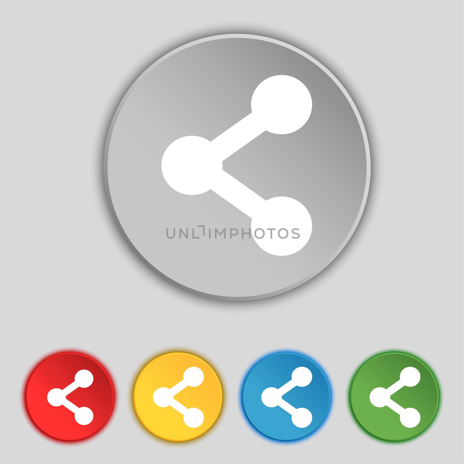 Share icon sign. Symbol on five flat buttons.  by serhii_lohvyniuk