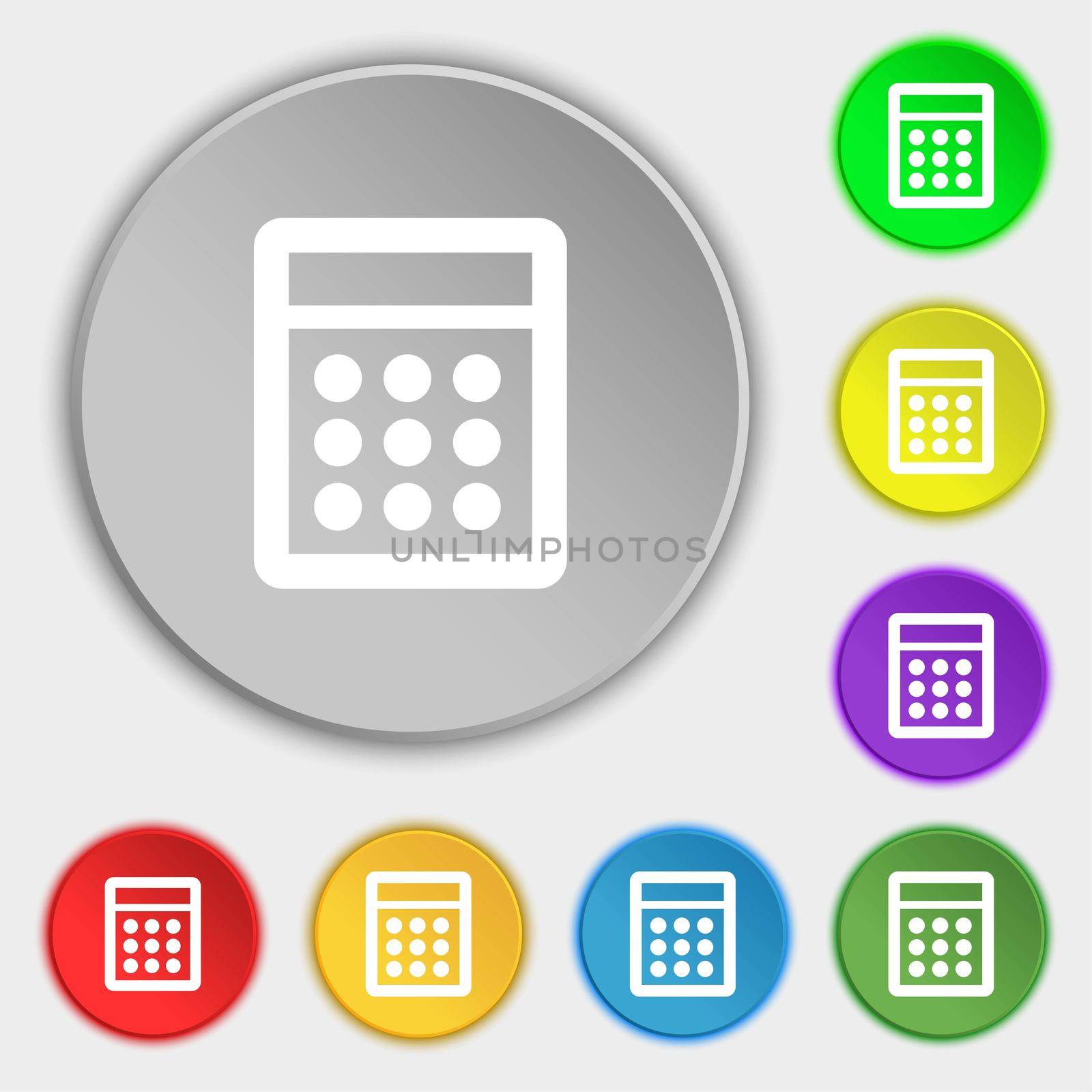 Calculator sign icon. Bookkeeping symbol. Symbols on eight flat buttons.  by serhii_lohvyniuk