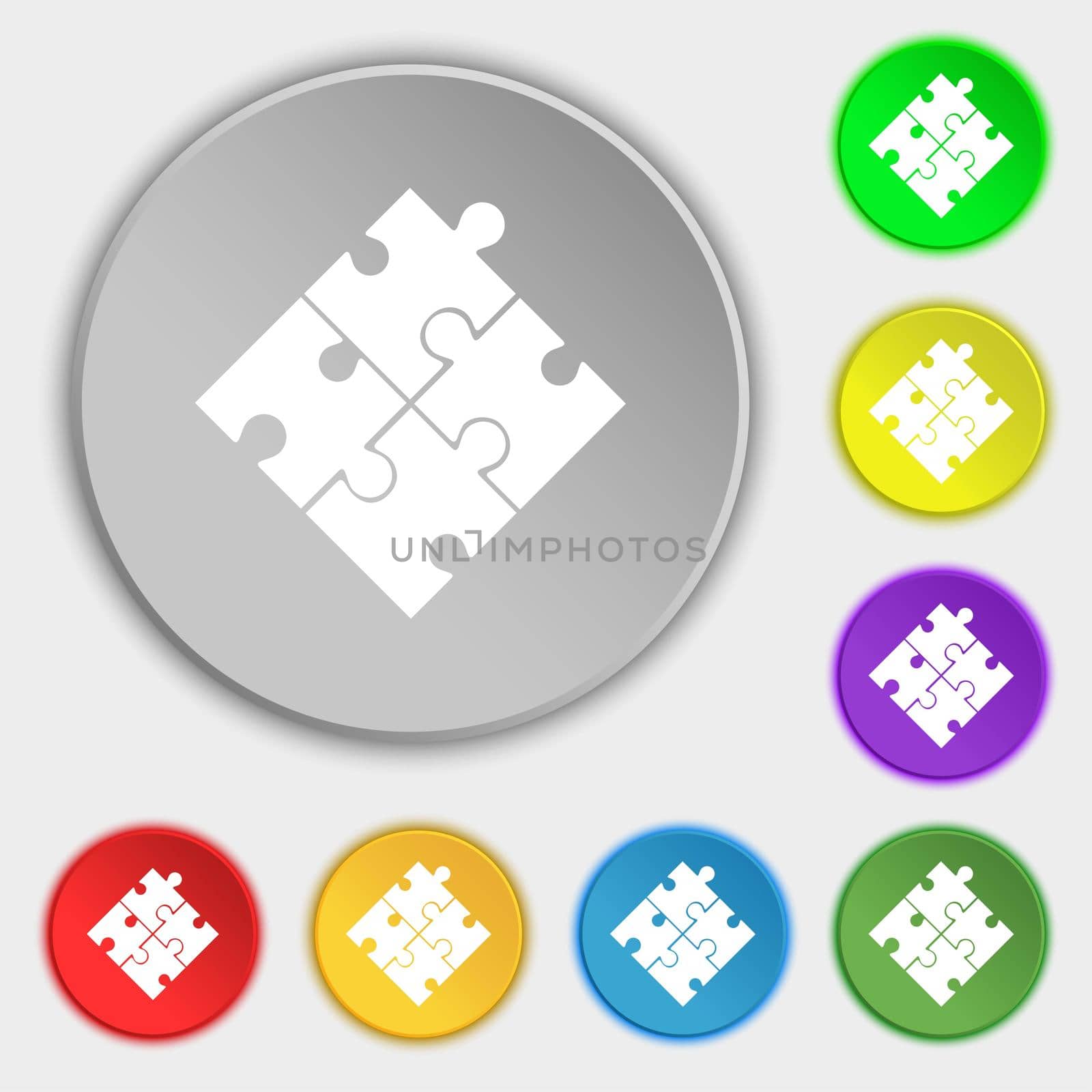 Puzzle piece icon sign. Symbols on eight flat buttons.  by serhii_lohvyniuk