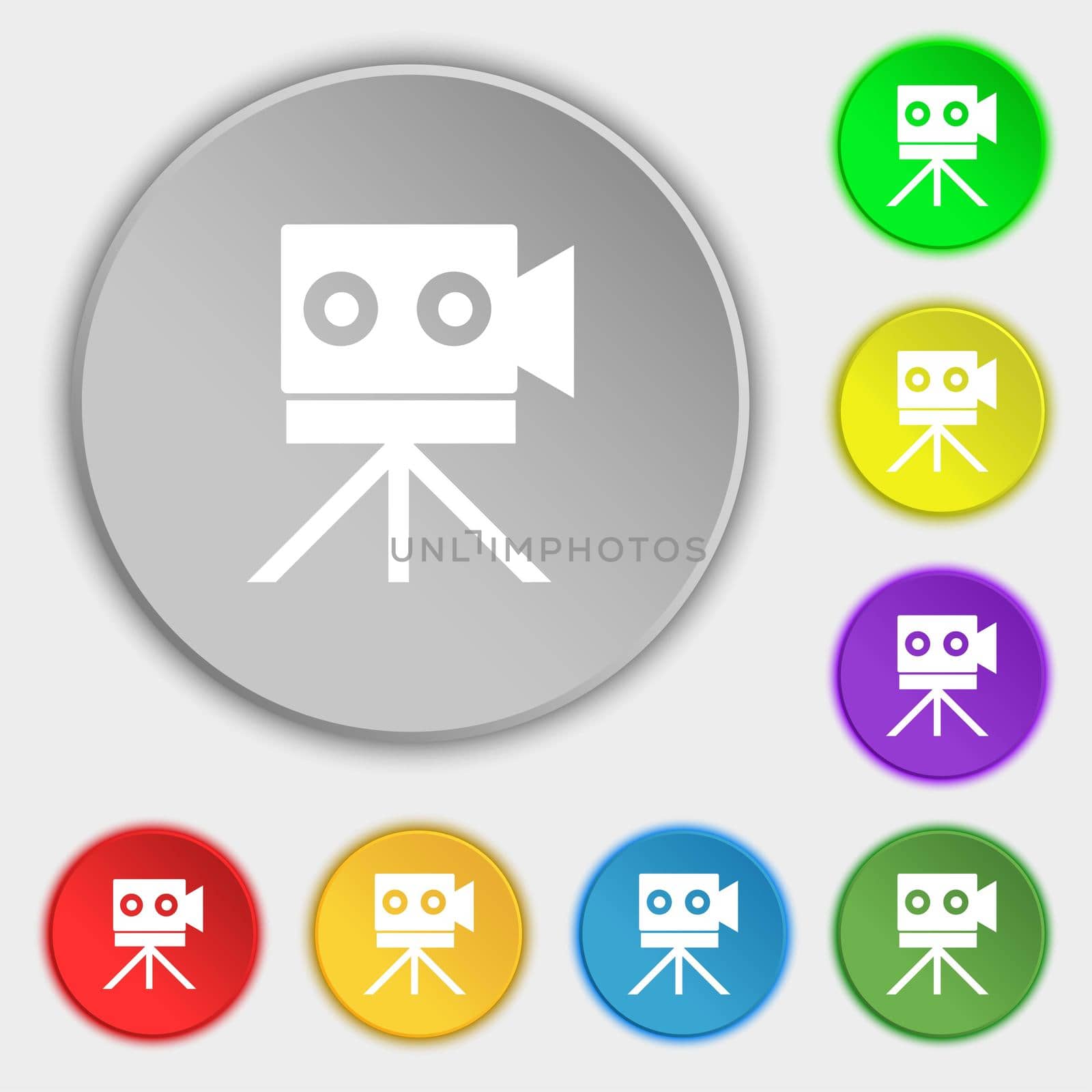 Video camera sign icon.content button. Symbols on eight flat buttons.  by serhii_lohvyniuk