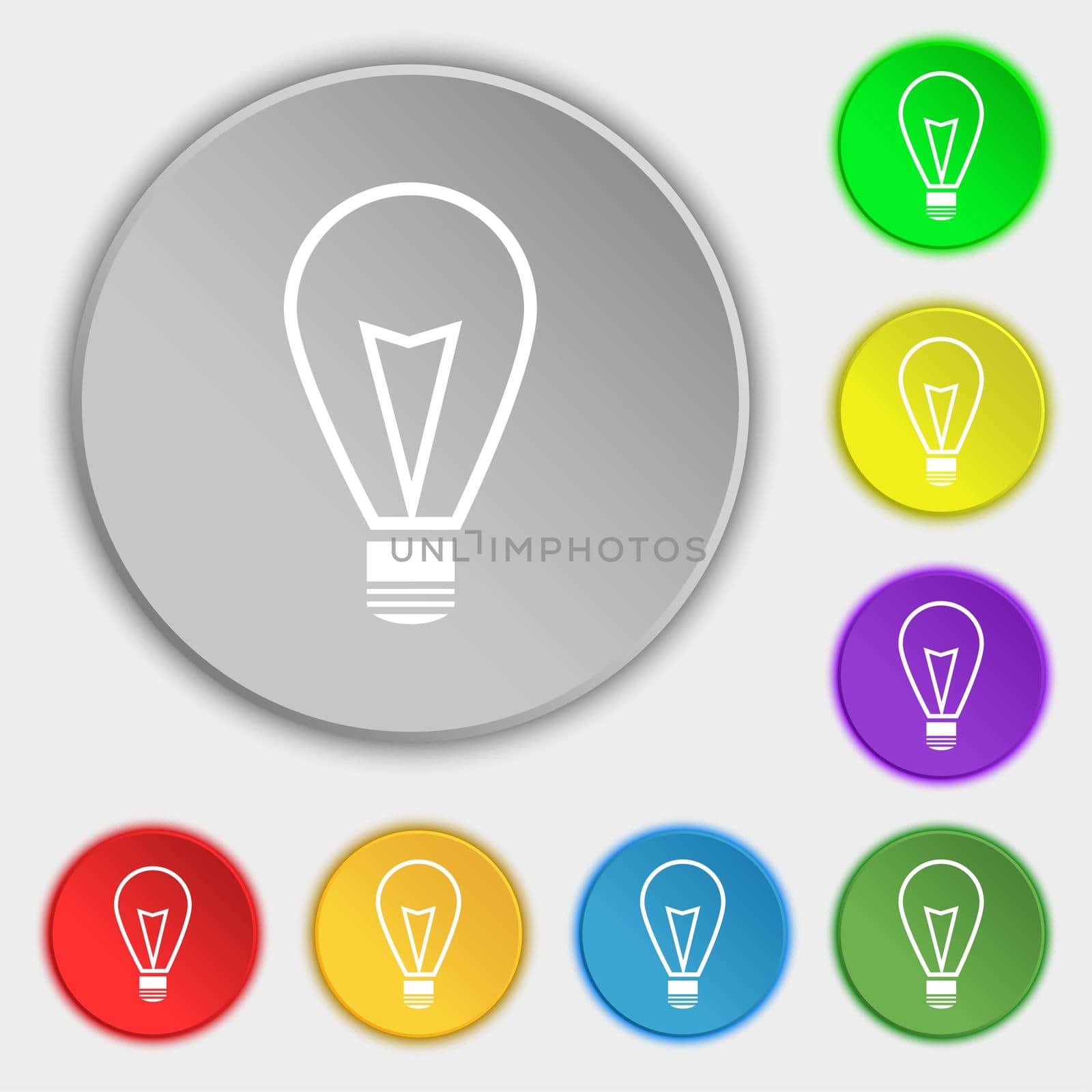 Light lamp sign icon. Idea symbol. Lightis on. Symbols on eight flat buttons.  by serhii_lohvyniuk