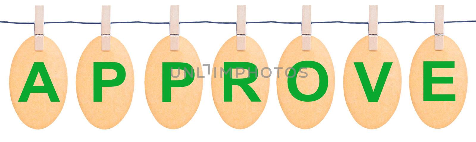 tag tied with black string isolated against a white background, clipping path. Approve