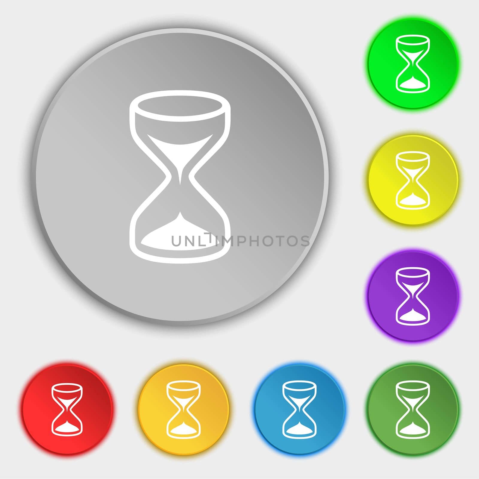 Hourglass sign icon. Sand timer symbol. Symbols on eight flat buttons.  by serhii_lohvyniuk