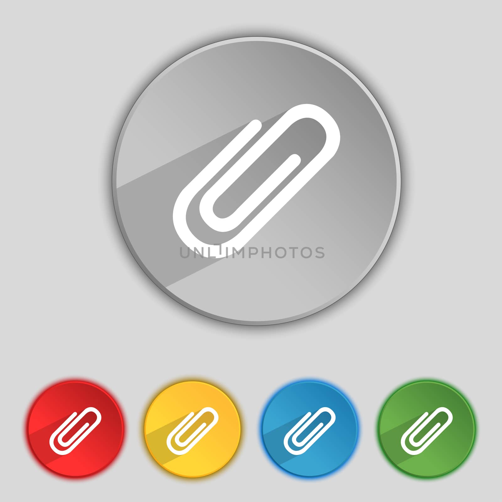 Paper clip sign icon. Clip symbol. Set of colored buttons. illustration