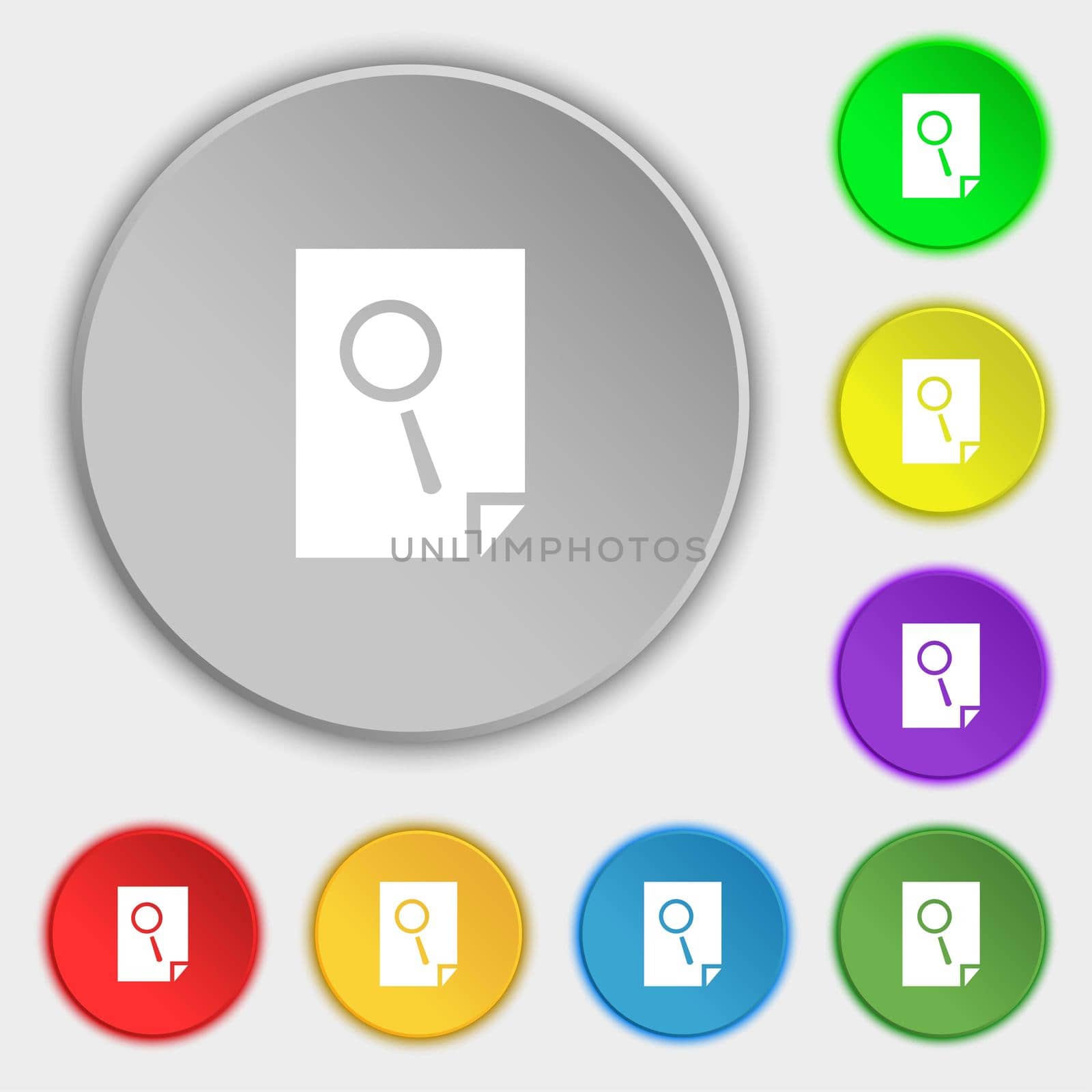Search in file sign icon. Find document symbol. Symbols on eight flat buttons.  by serhii_lohvyniuk