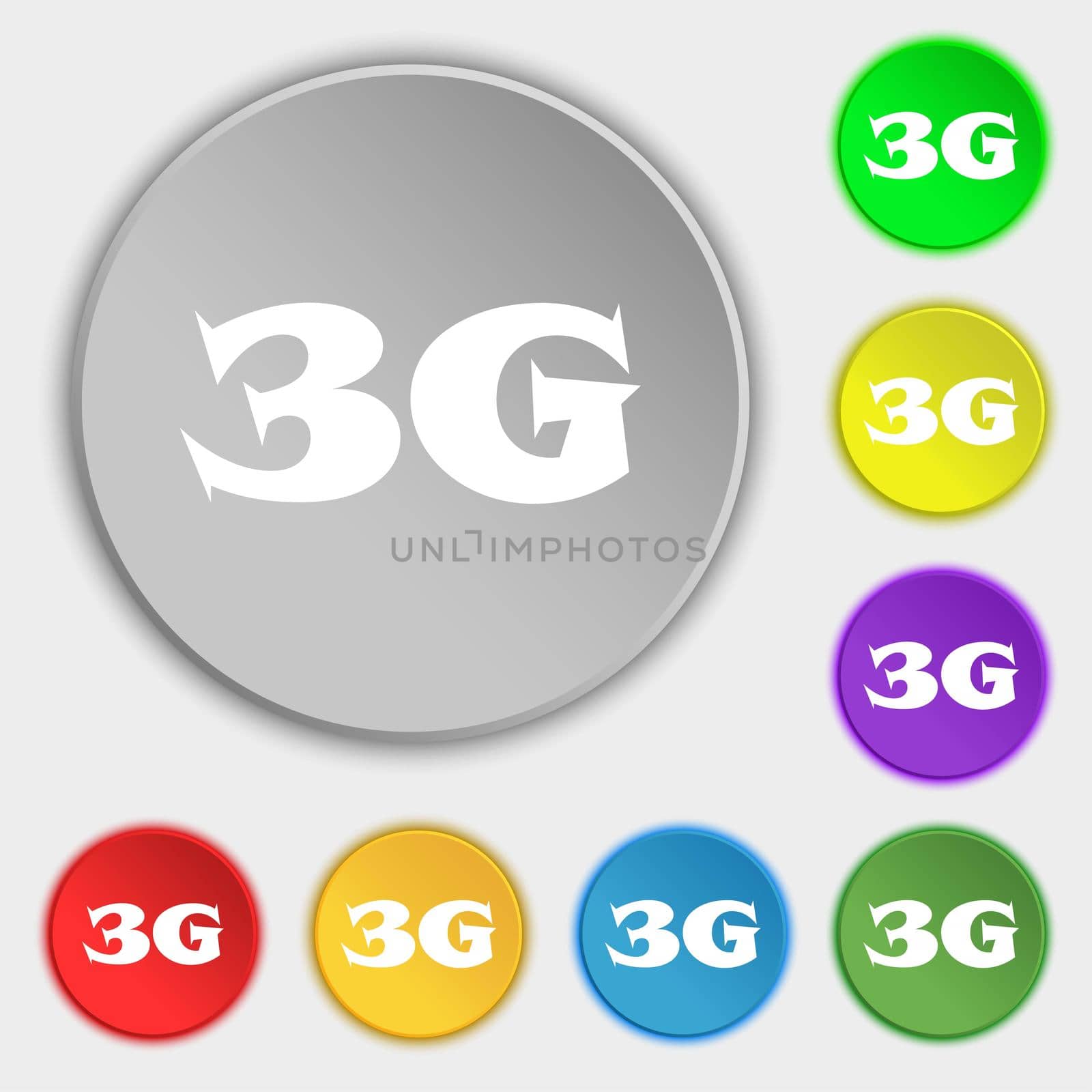 3G sign icon. Mobile telecommunications technology symbol. Symbols on eight flat buttons. illustration