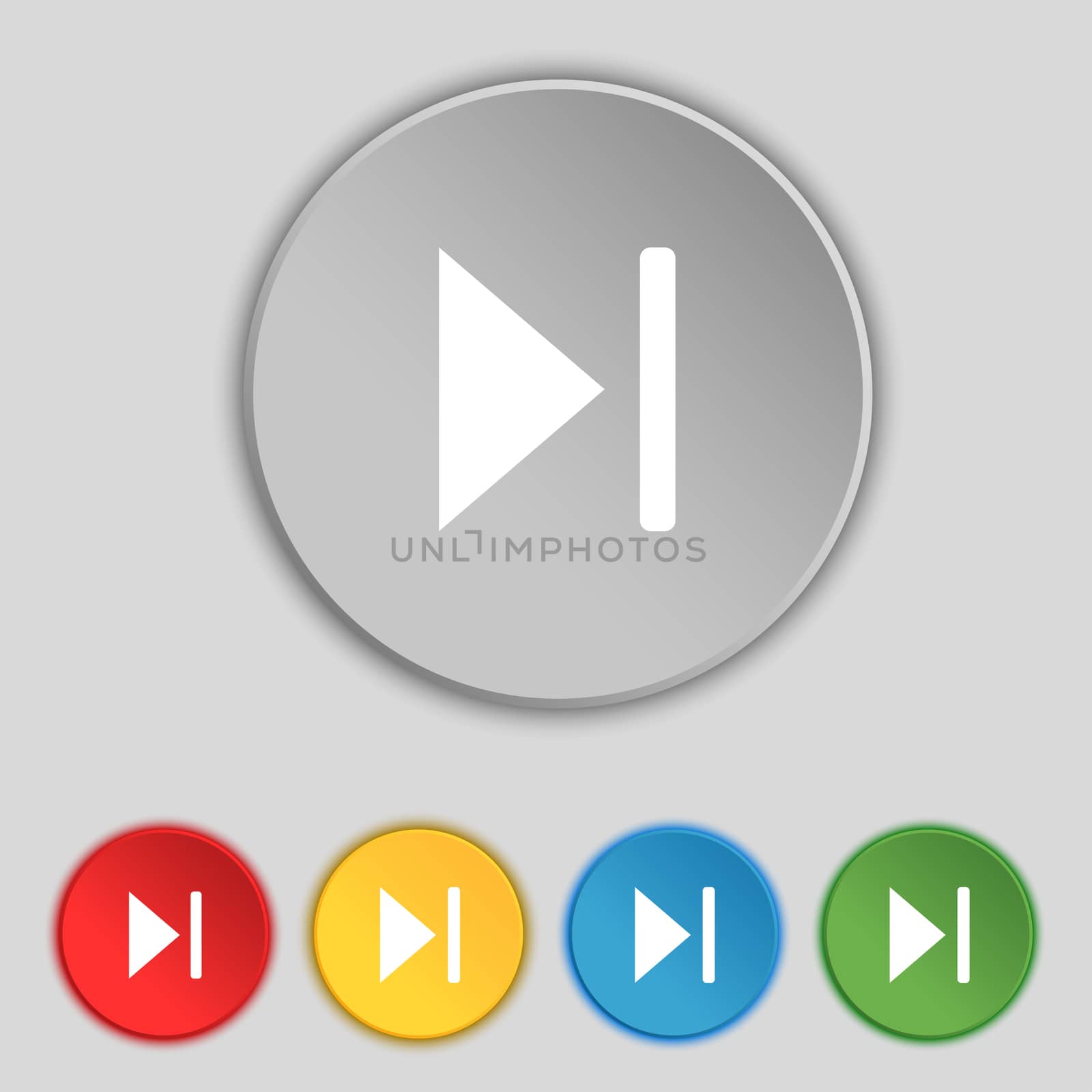 next track icon sign. Symbol on five flat buttons. illustration