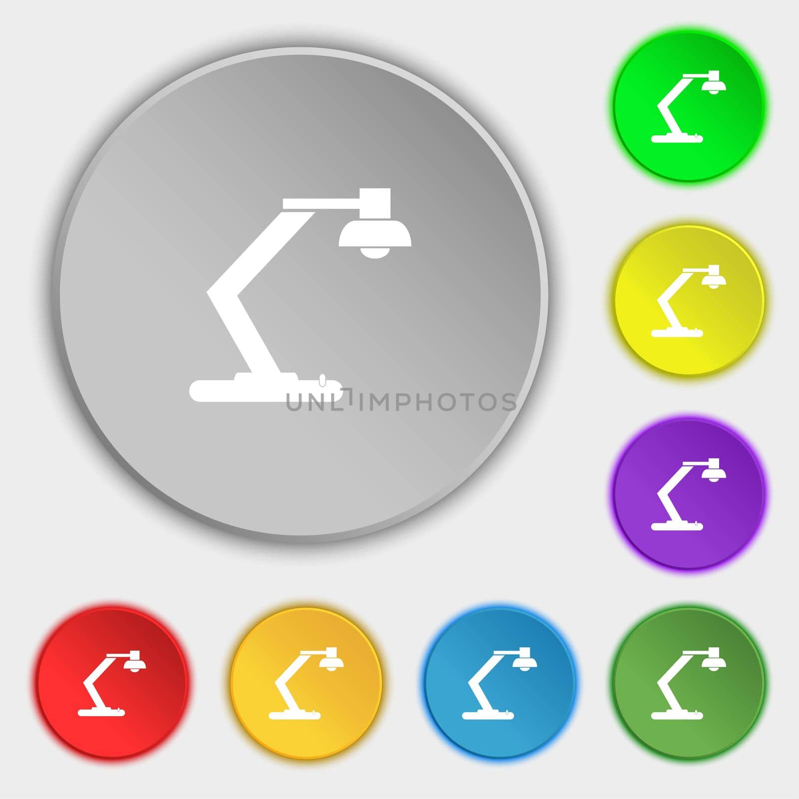 light, bulb, electricity icon sign. Symbols on eight flat buttons. illustration