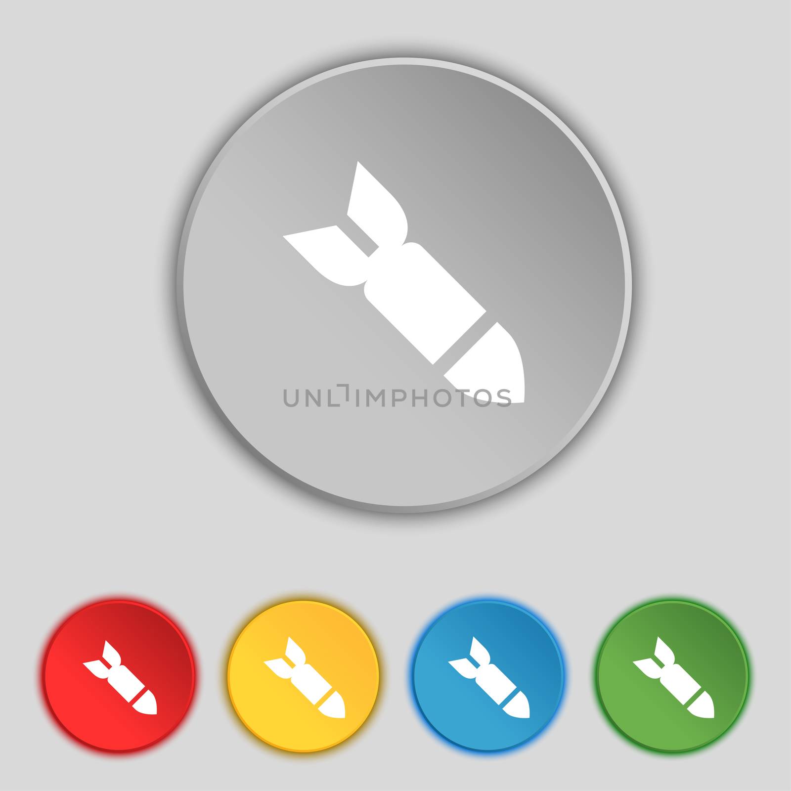 Missile,Rocket weapon icon sign. Symbol on five flat buttons. illustration