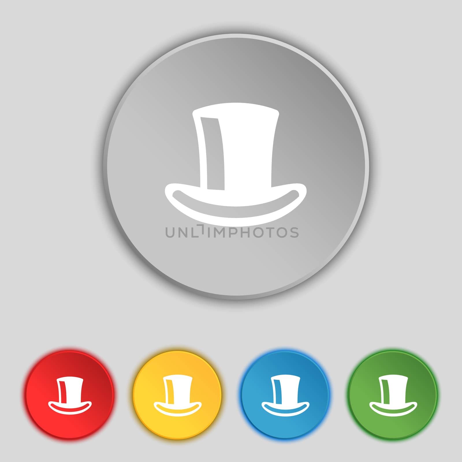 cylinder hat icon sign. Symbol on five flat buttons.  by serhii_lohvyniuk