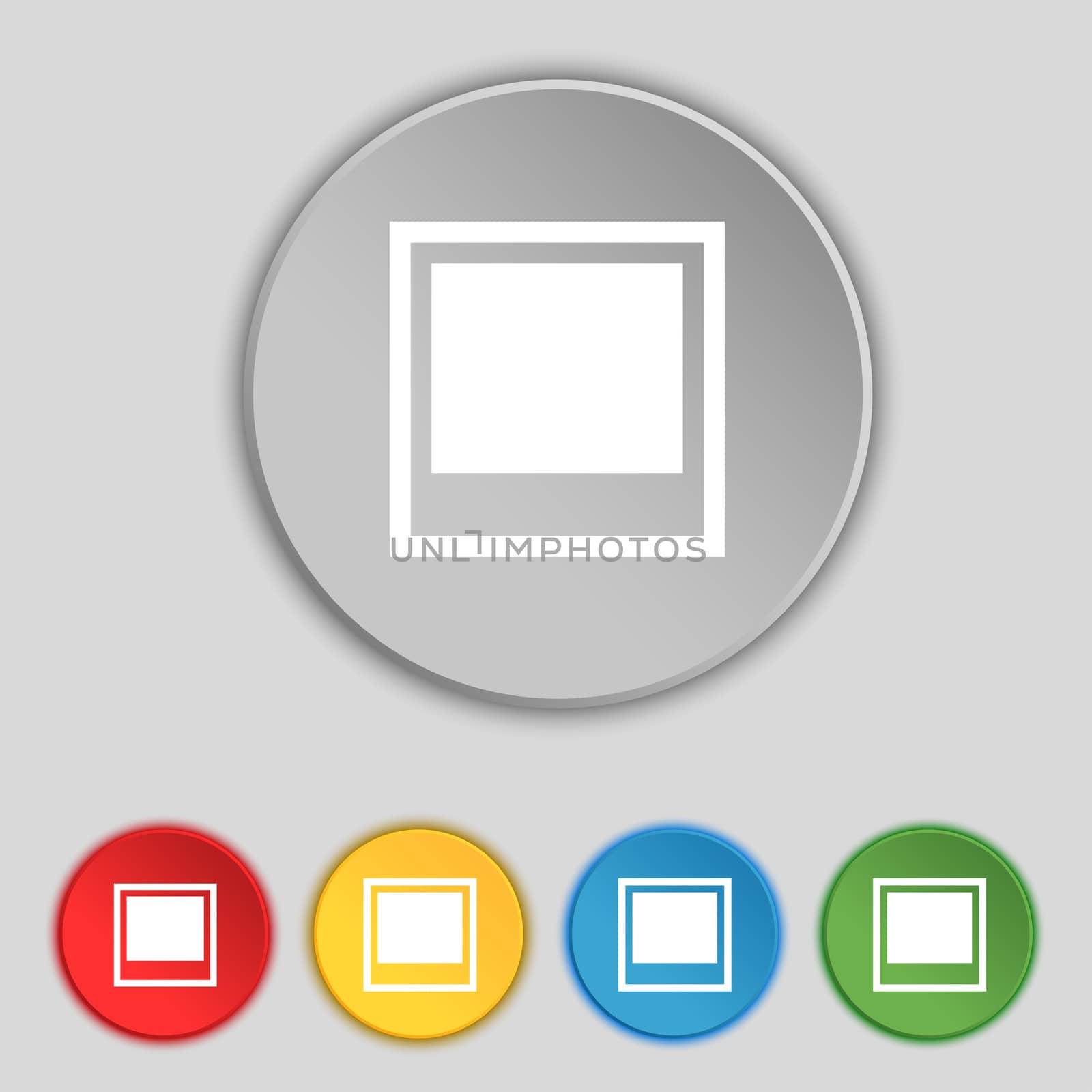 Photo frame template icon sign. Symbol on five flat buttons. illustration