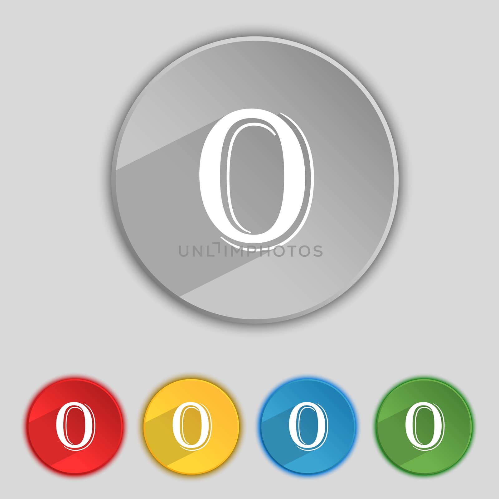 number zero icon sign. Set of coloured buttons. illustration