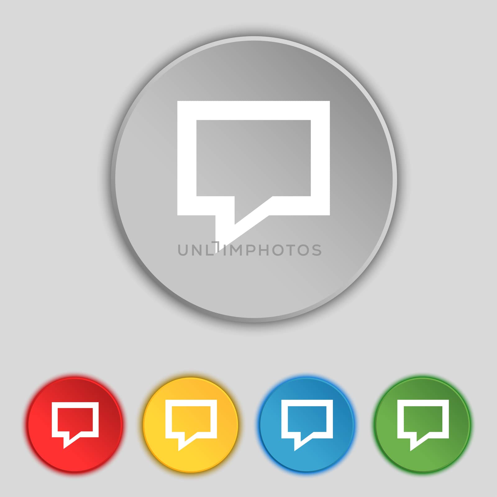 Speech bubble, Think cloud icon sign. Symbol on five flat buttons.  by serhii_lohvyniuk