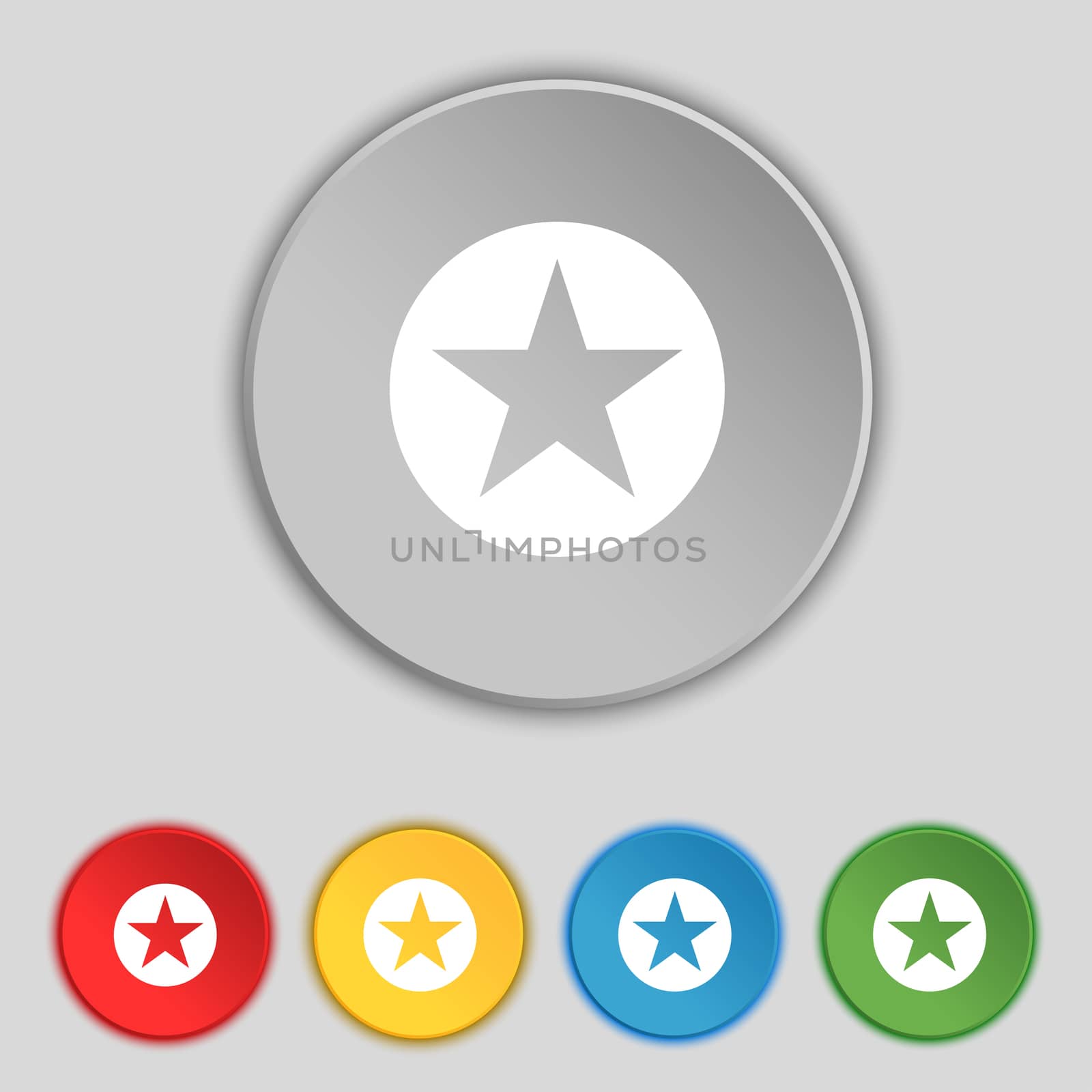 Star, Favorite Star, Favorite icon sign. Symbol on five flat buttons. illustration