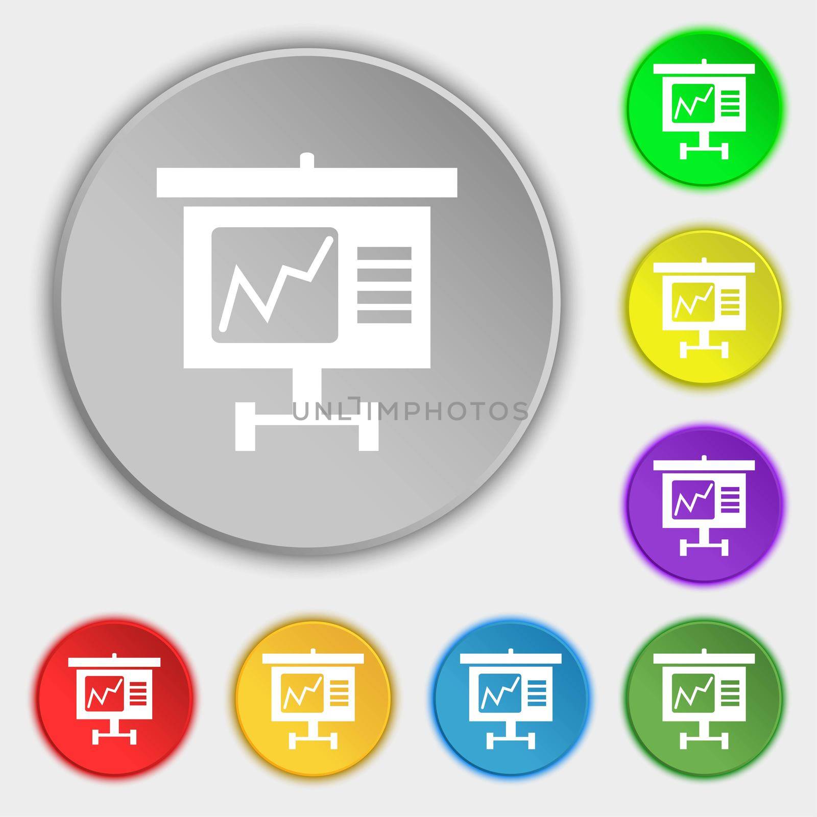 Graph icon sign. Symbols on eight flat buttons.  by serhii_lohvyniuk