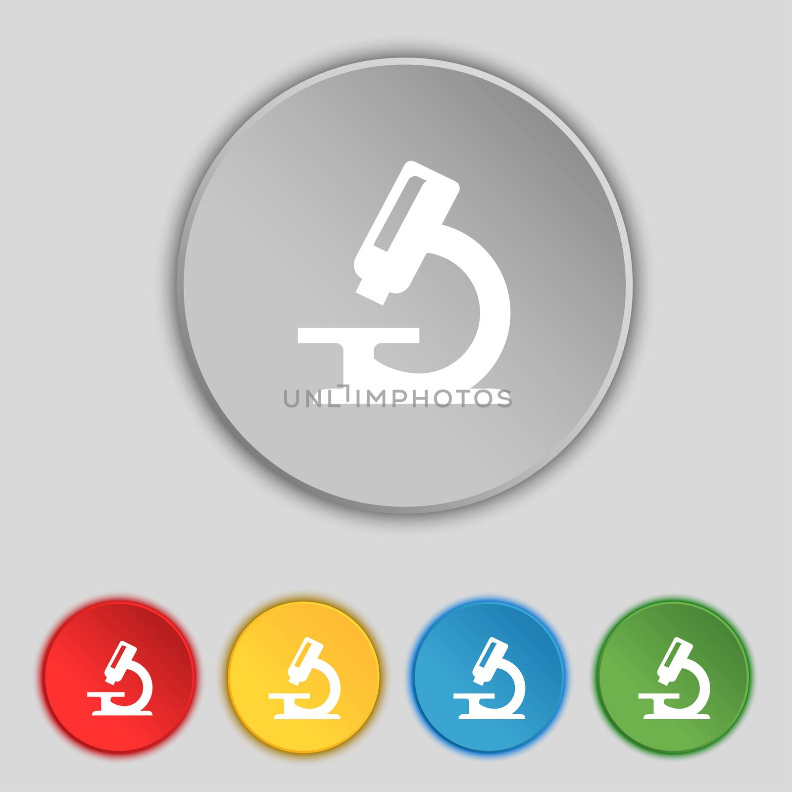microscope icon sign. Symbol on five flat buttons.  by serhii_lohvyniuk