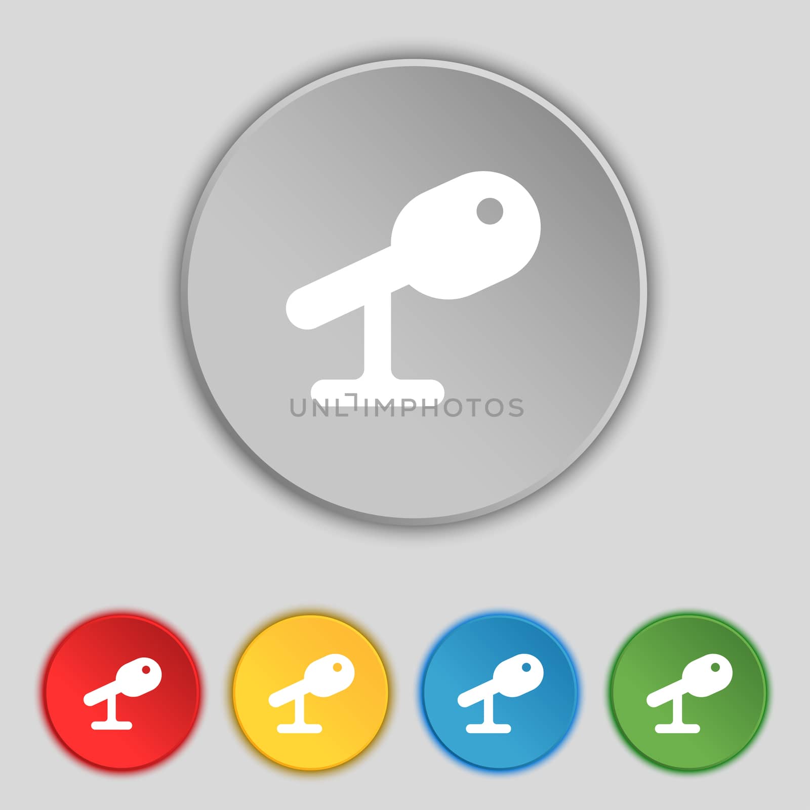 Microphone, Speaker icon sign. Symbol on five flat buttons. illustration