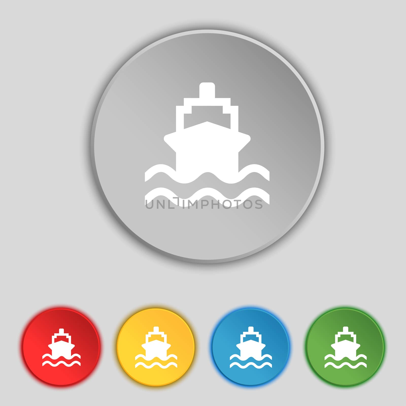 ship icon sign. Symbol on five flat buttons. illustration