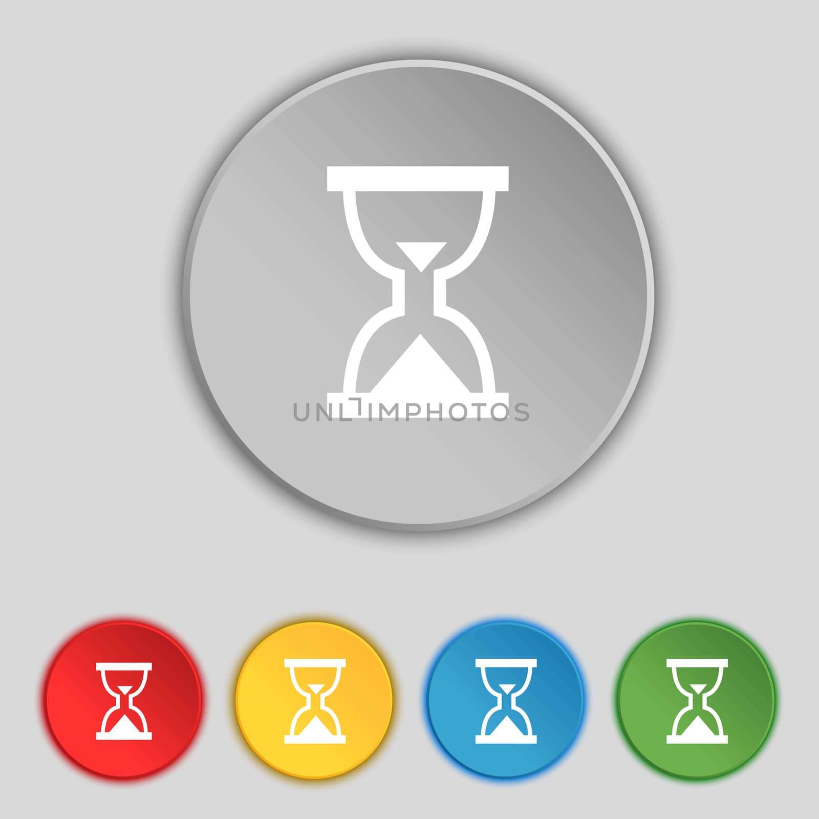 Hourglass, Sand timer icon sign. Symbol on five flat buttons.  by serhii_lohvyniuk