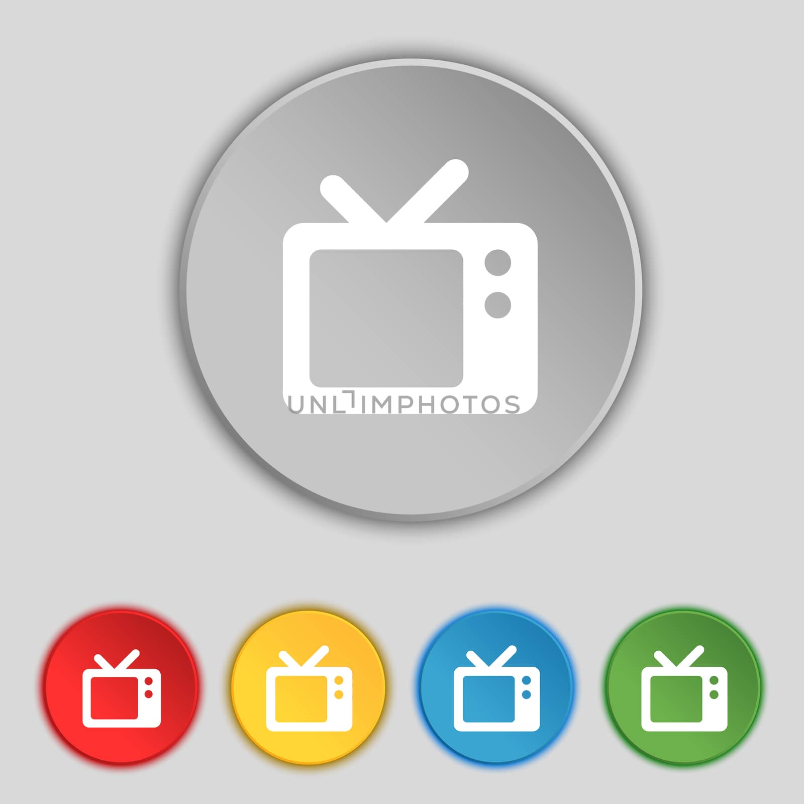 Retro TV icon sign. Symbol on five flat buttons. illustration