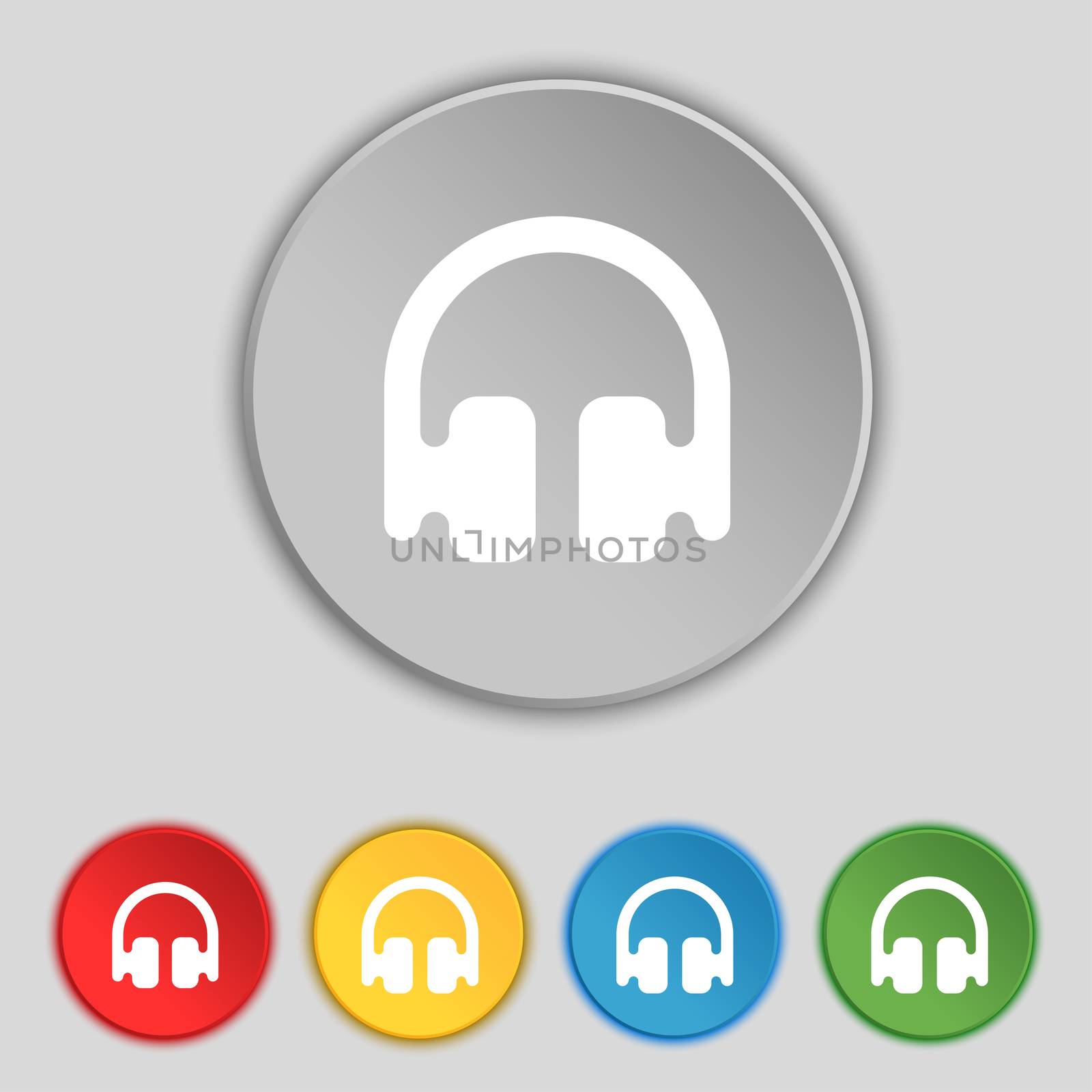 Headphones, Earphones icon sign. Symbol on five flat buttons.  by serhii_lohvyniuk