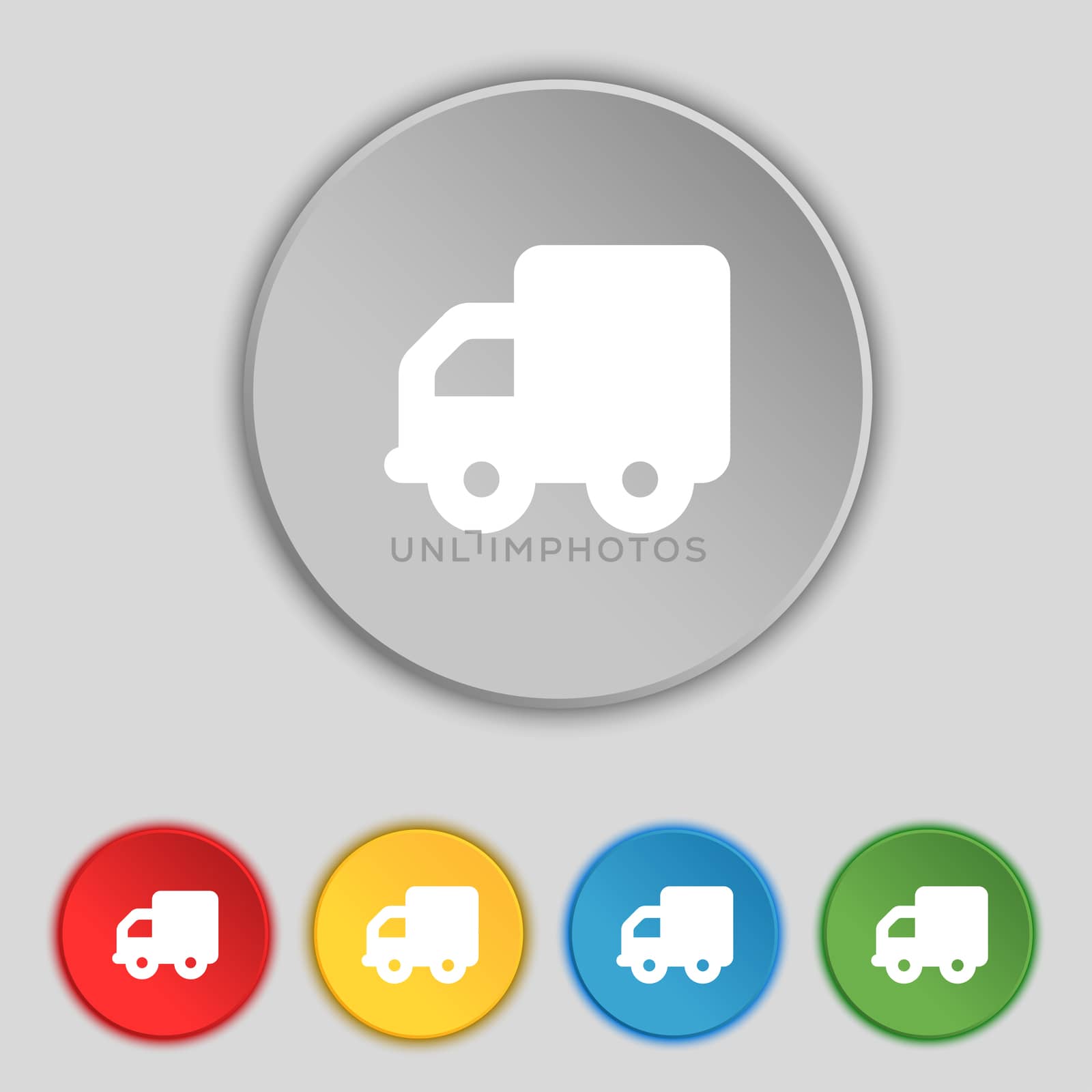 Delivery truck icon sign. Symbol on five flat buttons. illustration