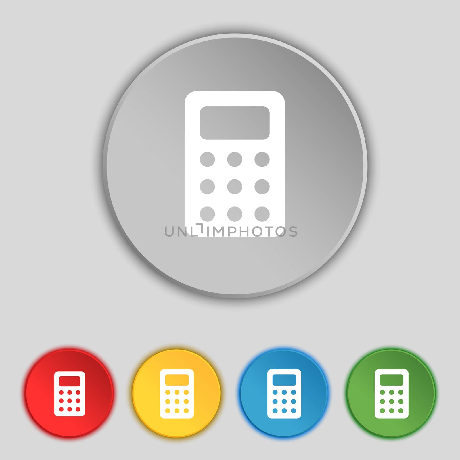 Calculator, Bookkeeping icon sign. Symbol on five flat buttons. illustration