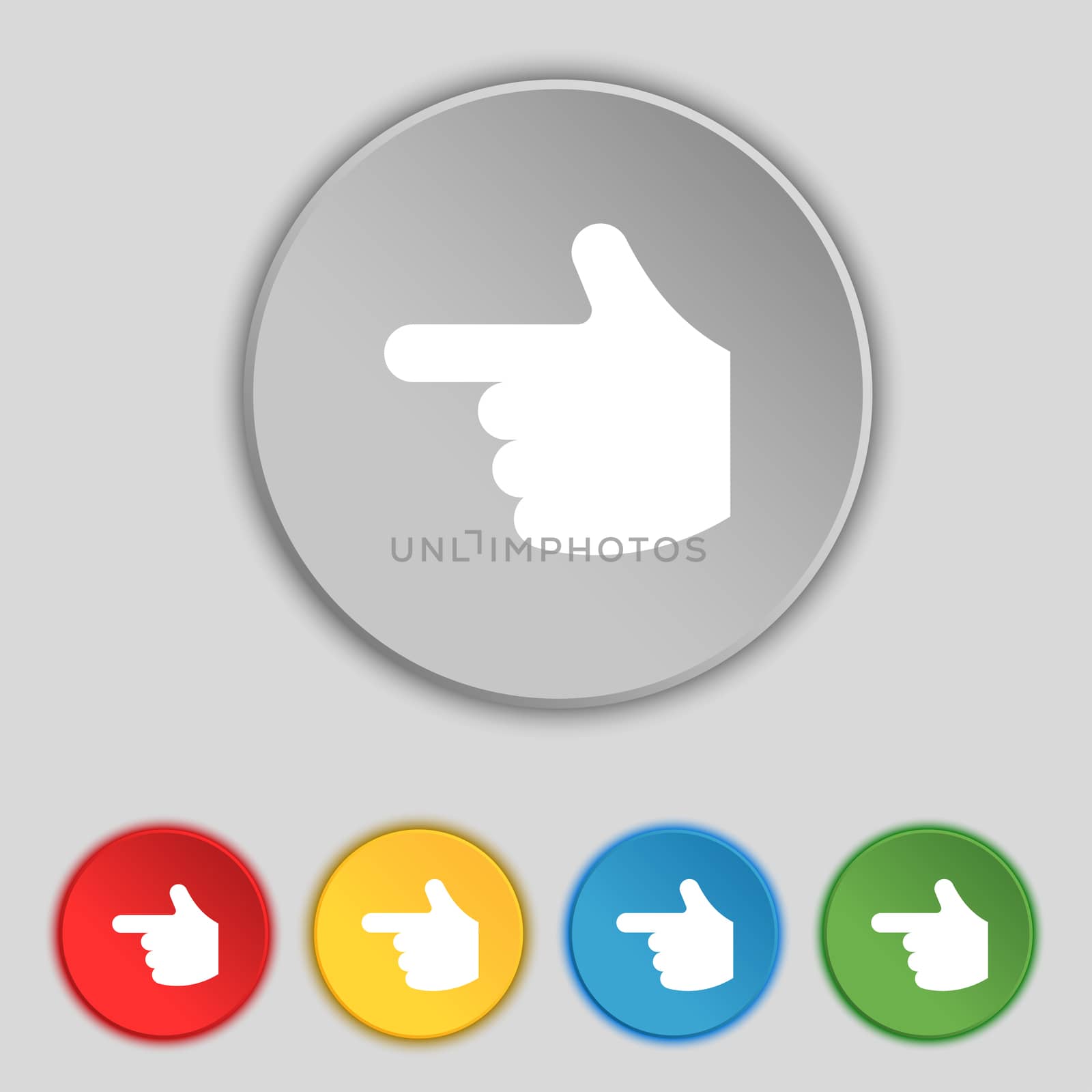 pointing hand icon sign. Symbol on five flat buttons.  by serhii_lohvyniuk