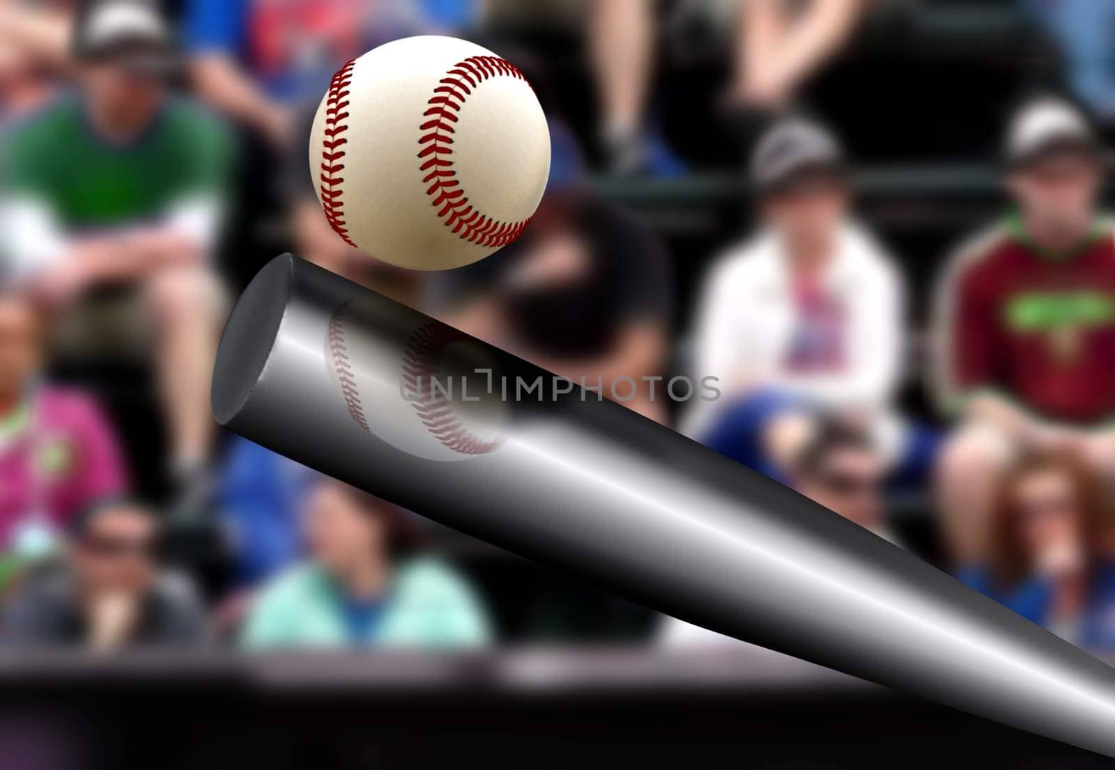 Baseball bat hitting ball with spectator background by razihusin