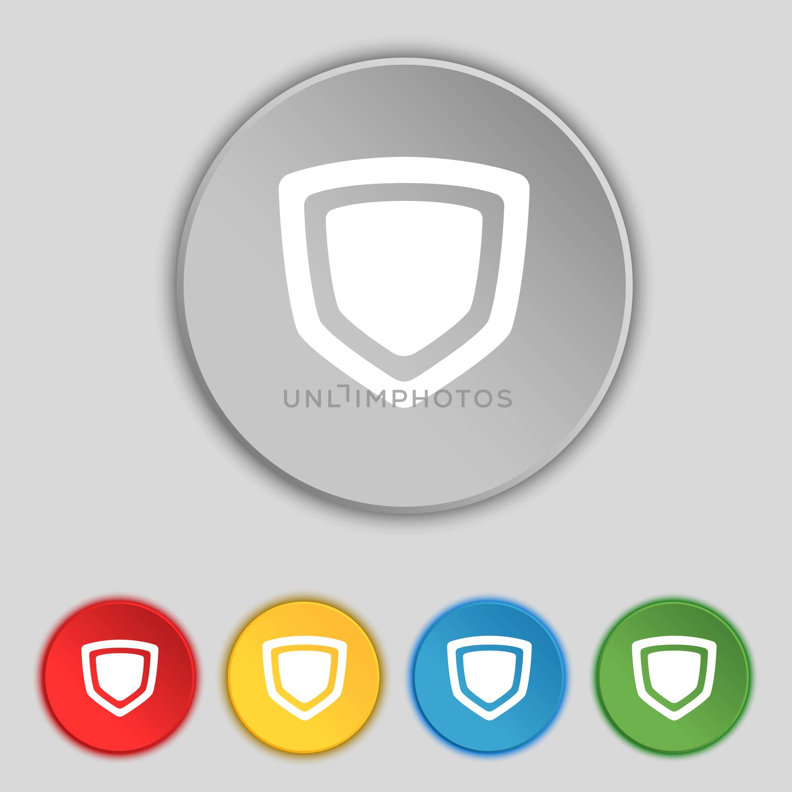 shield icon sign. Symbol on five flat buttons. illustration