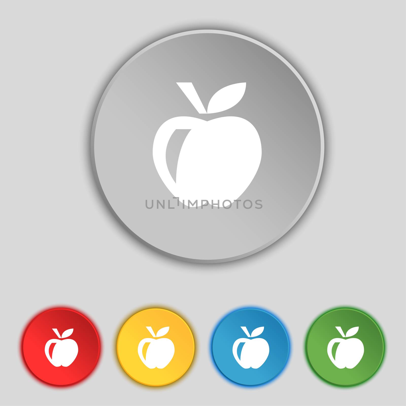Apple icon sign. Symbol on five flat buttons. illustration