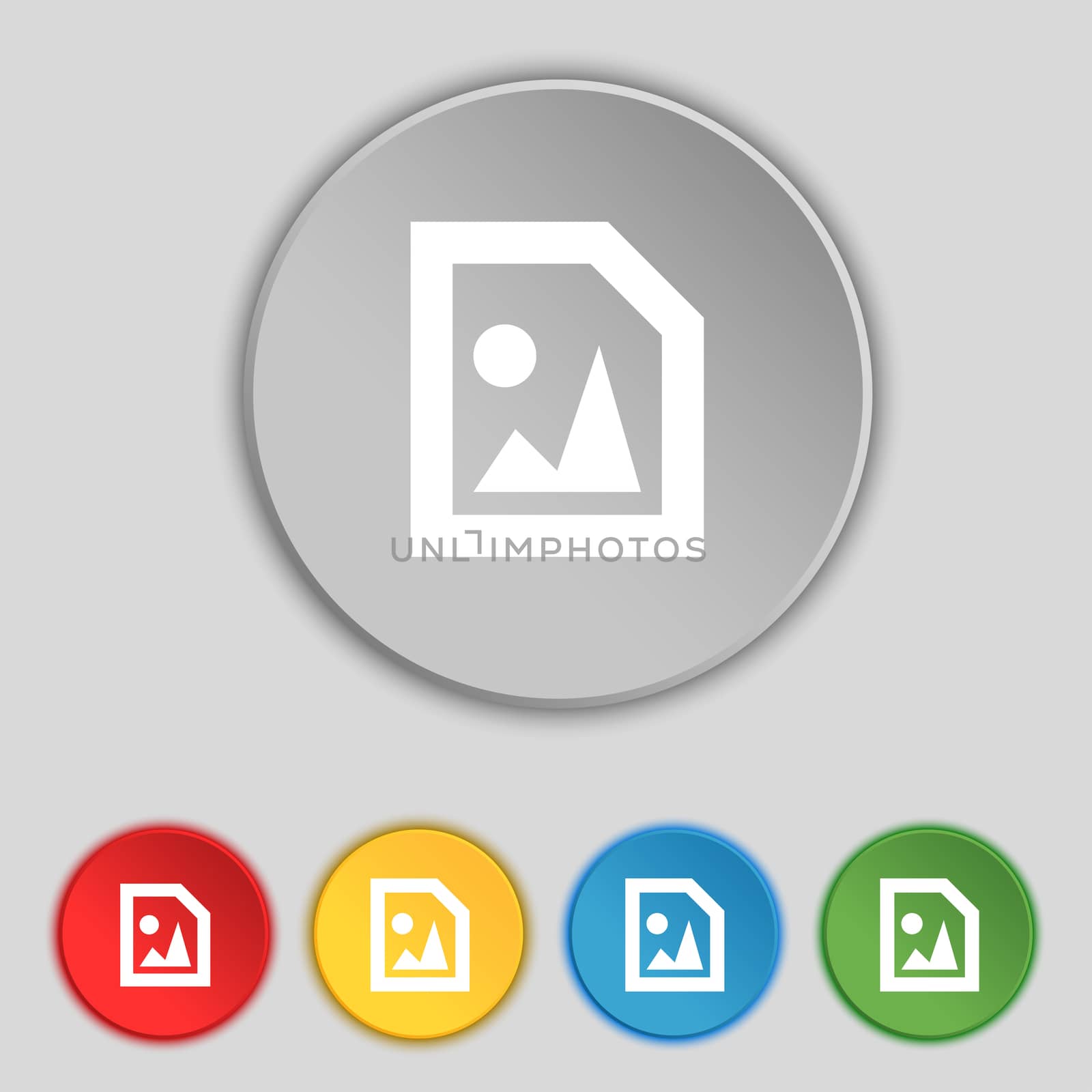 File JPG icon sign. Symbol on five flat buttons. illustration