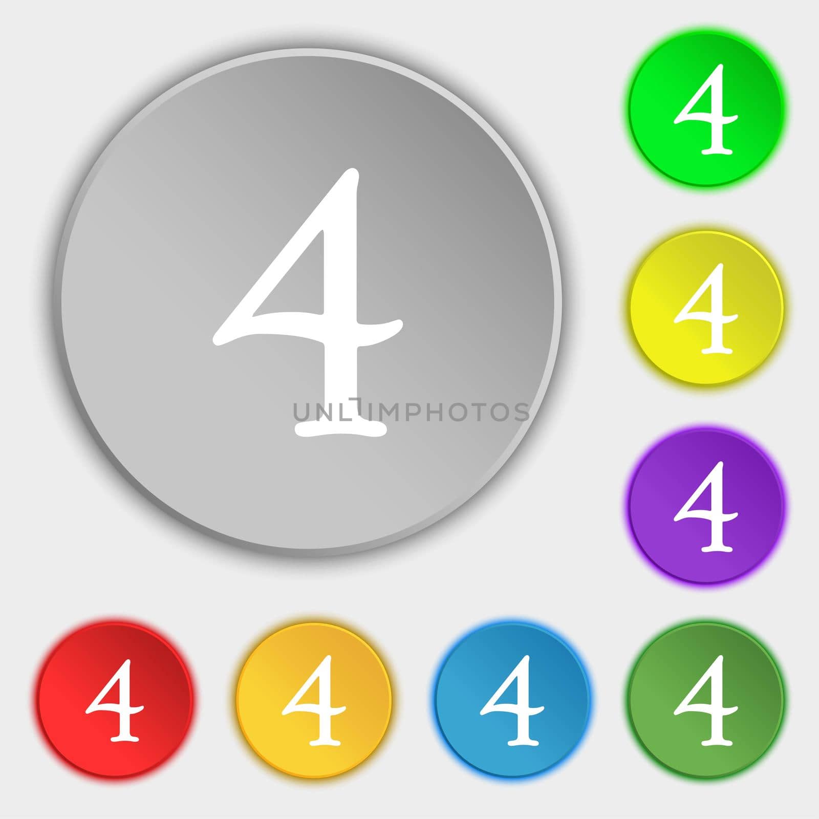 number four icon sign. Symbols on eight flat buttons. illustration