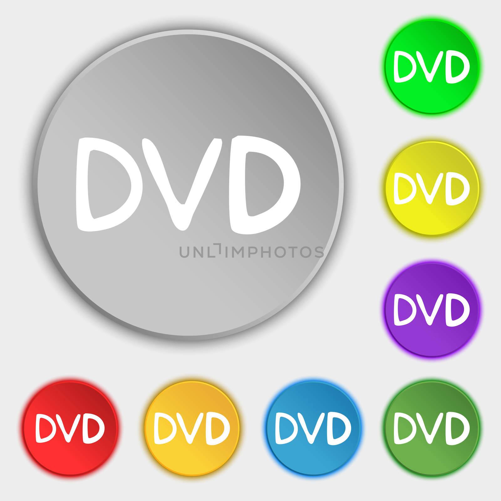 dvd icon sign. Symbol on five flat buttons. illustration