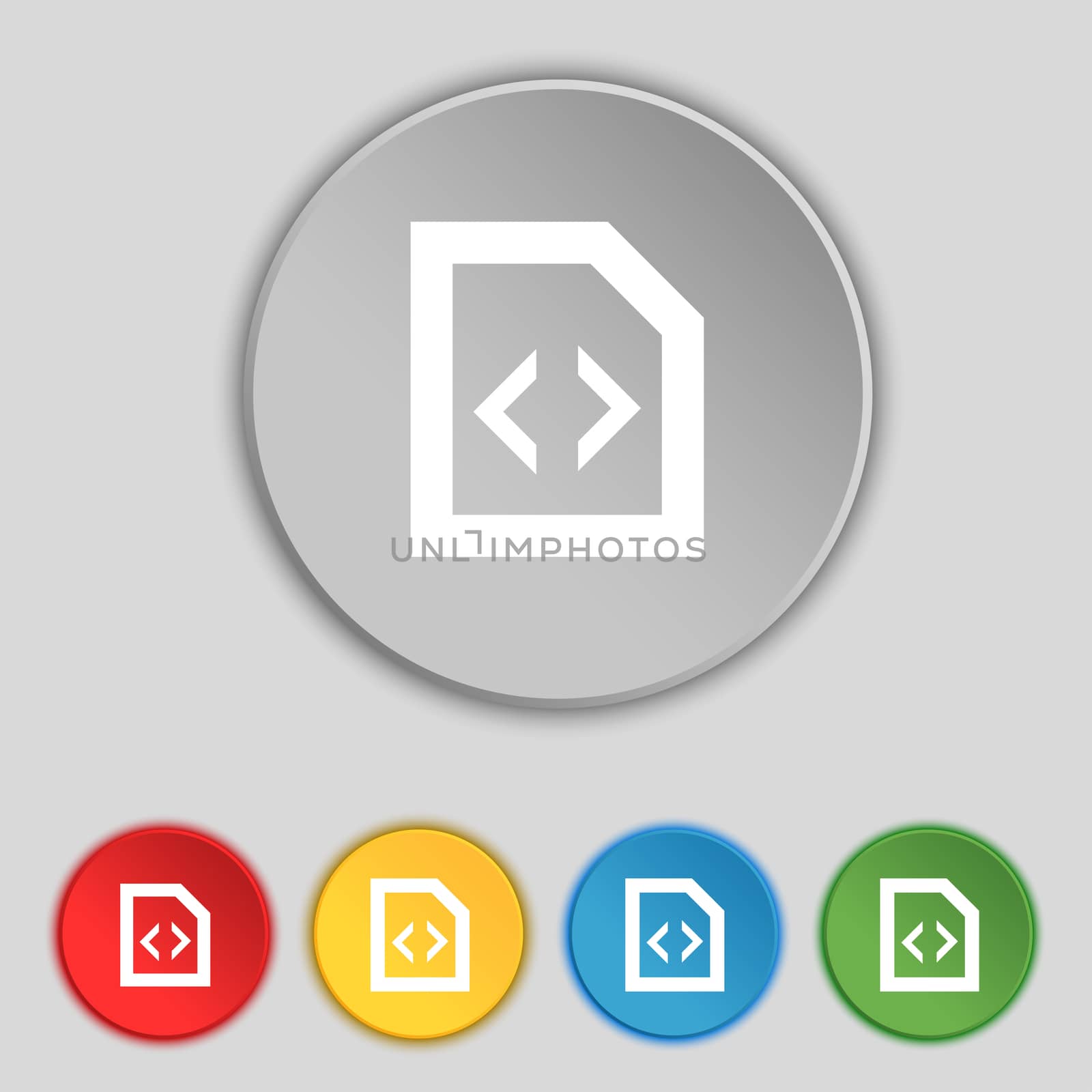 Programming code icon sign. Symbol on five flat buttons. illustration