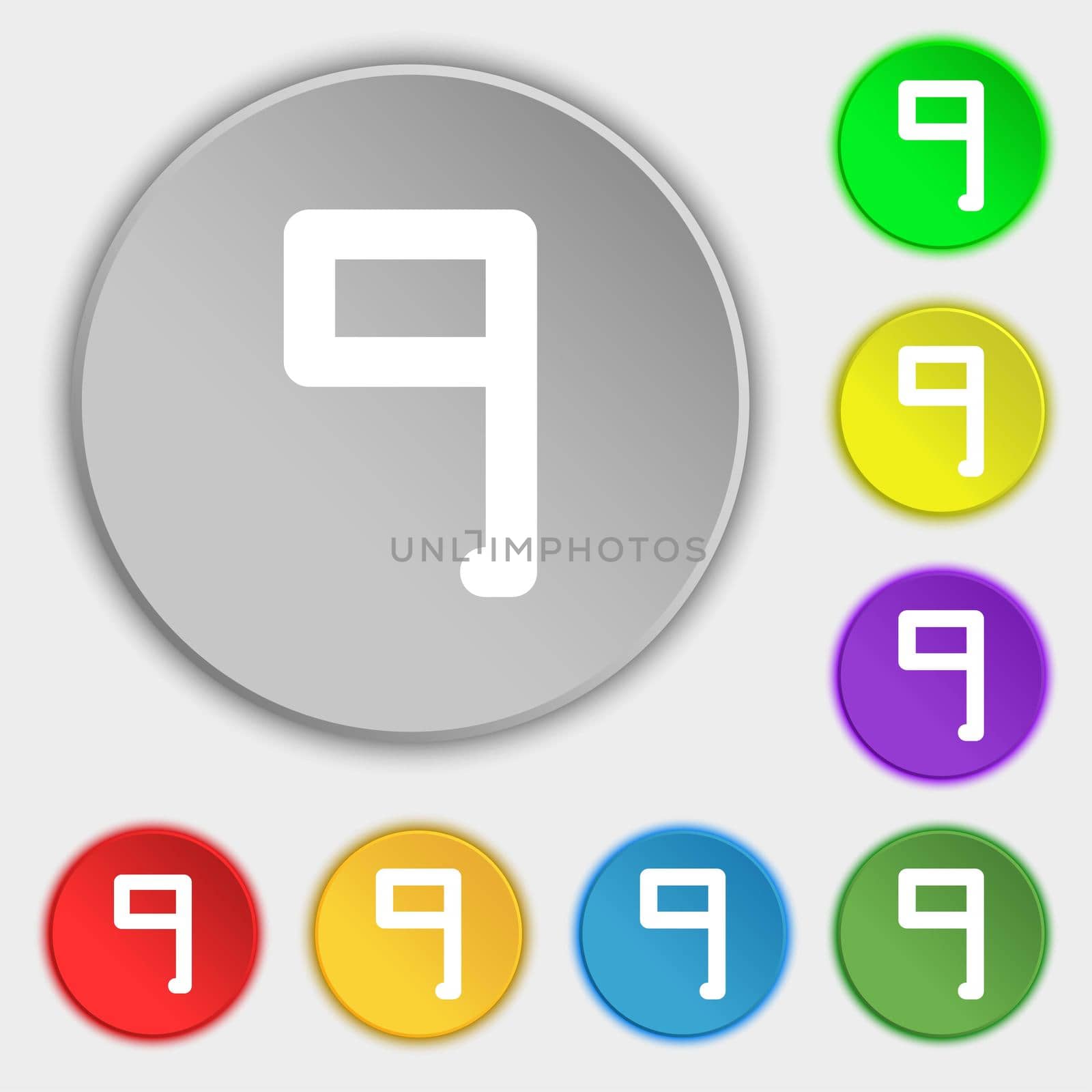 number Nine icon sign. Symbols on eight flat buttons. illustration