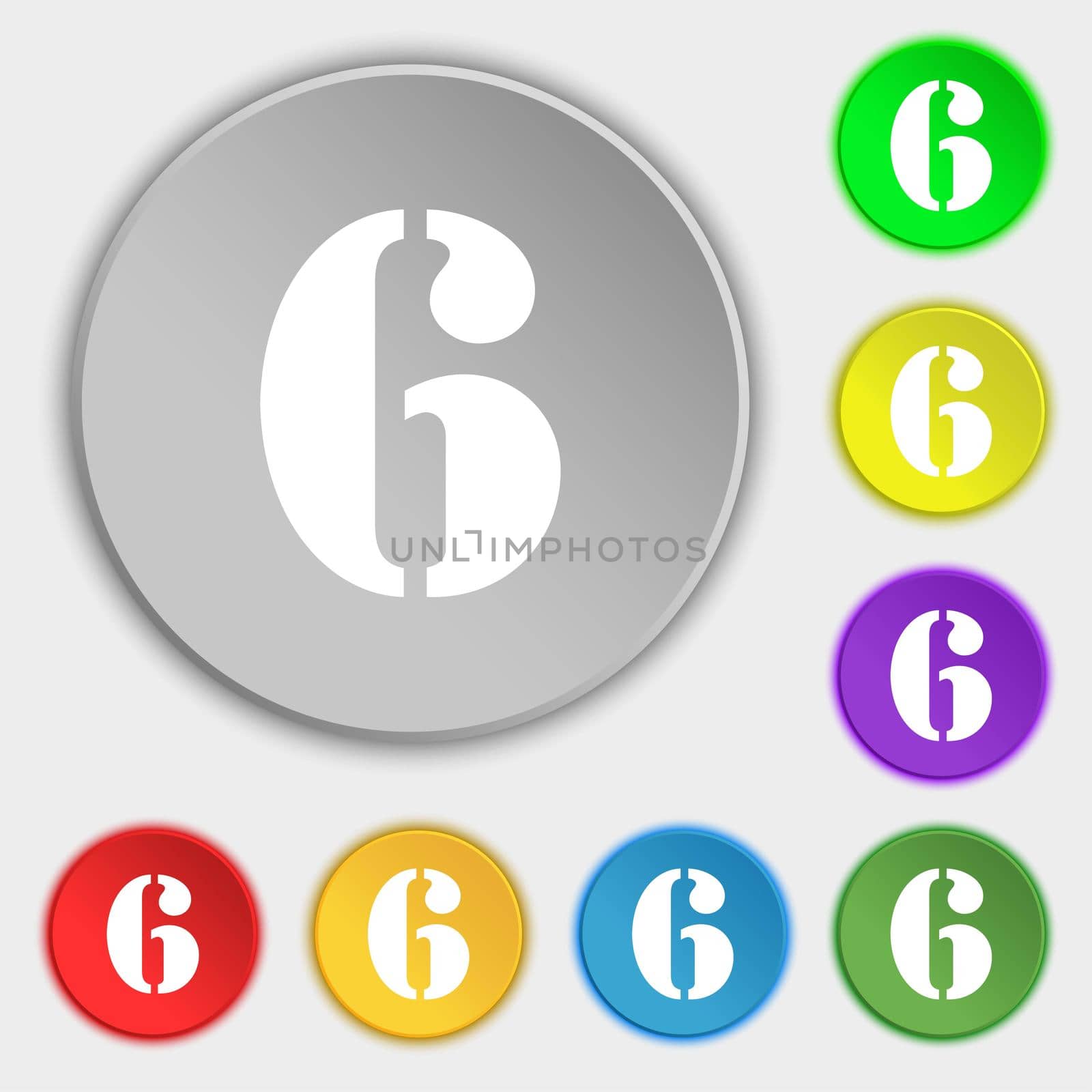 number six icon sign. Symbols on eight flat buttons. illustration