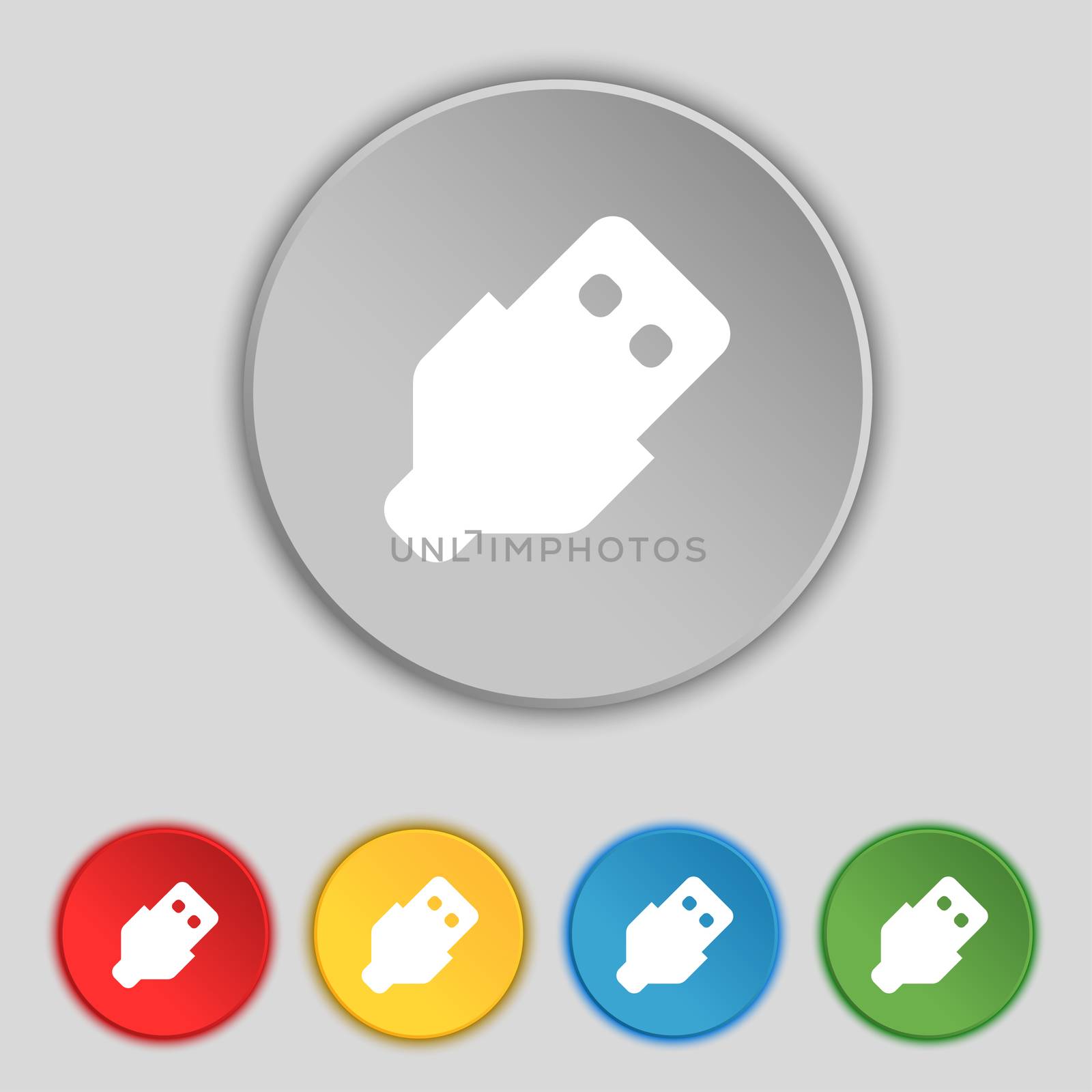 USB icon sign. Symbol on five flat buttons.  by serhii_lohvyniuk