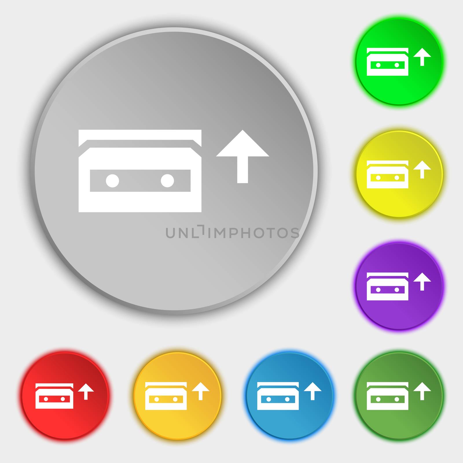audio cassette icon sign. Symbol on five flat buttons.  by serhii_lohvyniuk