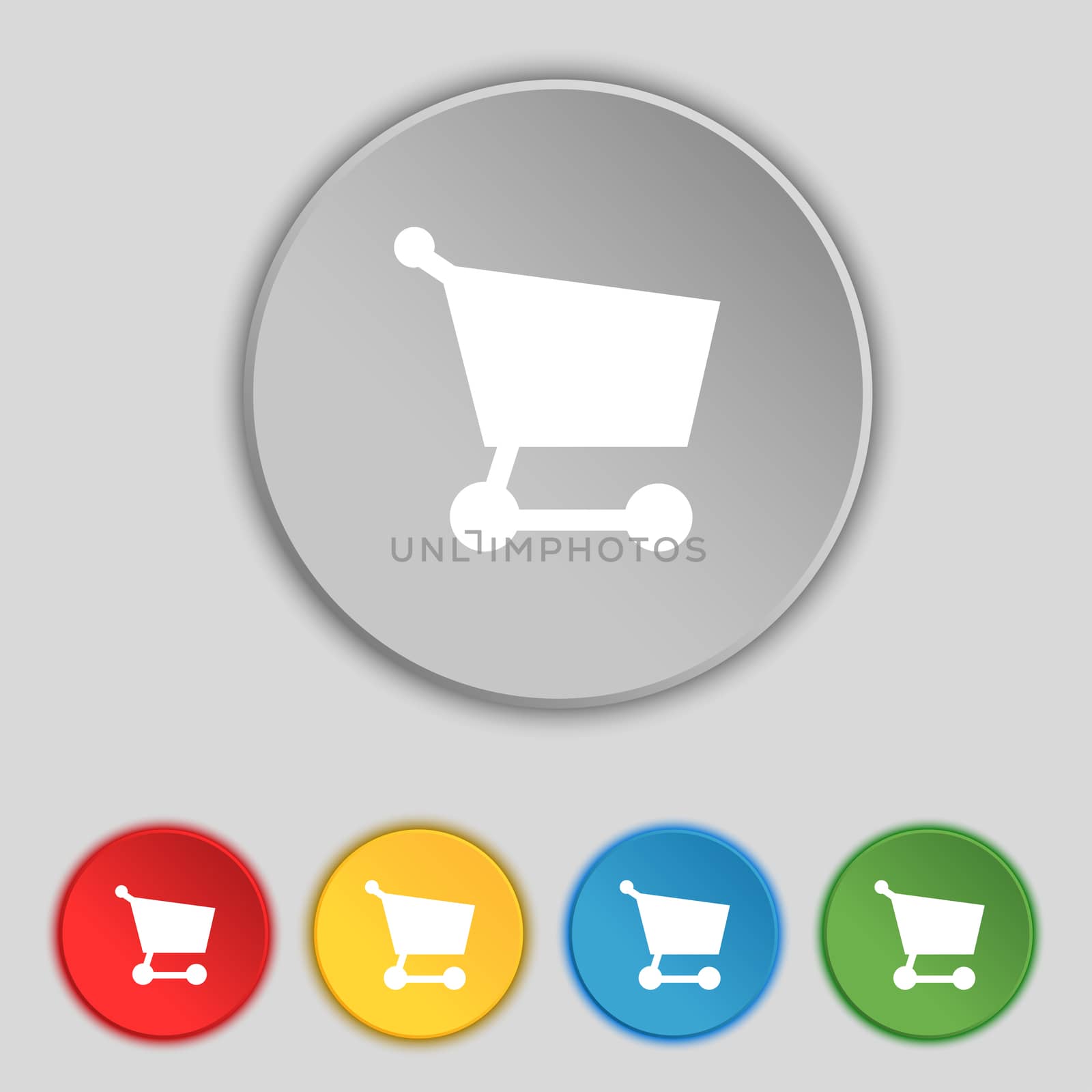 Shopping basket icon sign. Symbol on five flat buttons. illustration