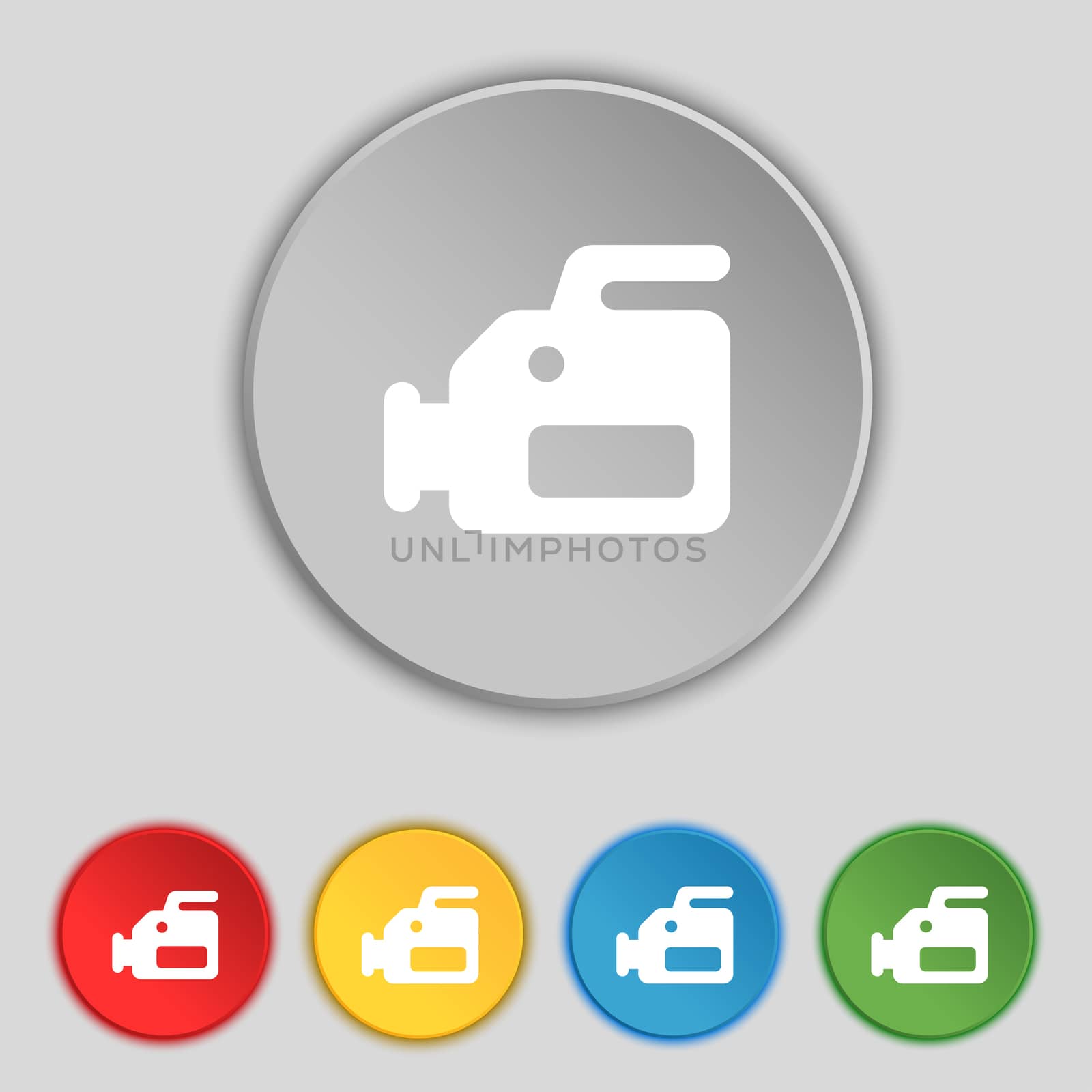 video camera icon sign. Symbol on five flat buttons. illustration