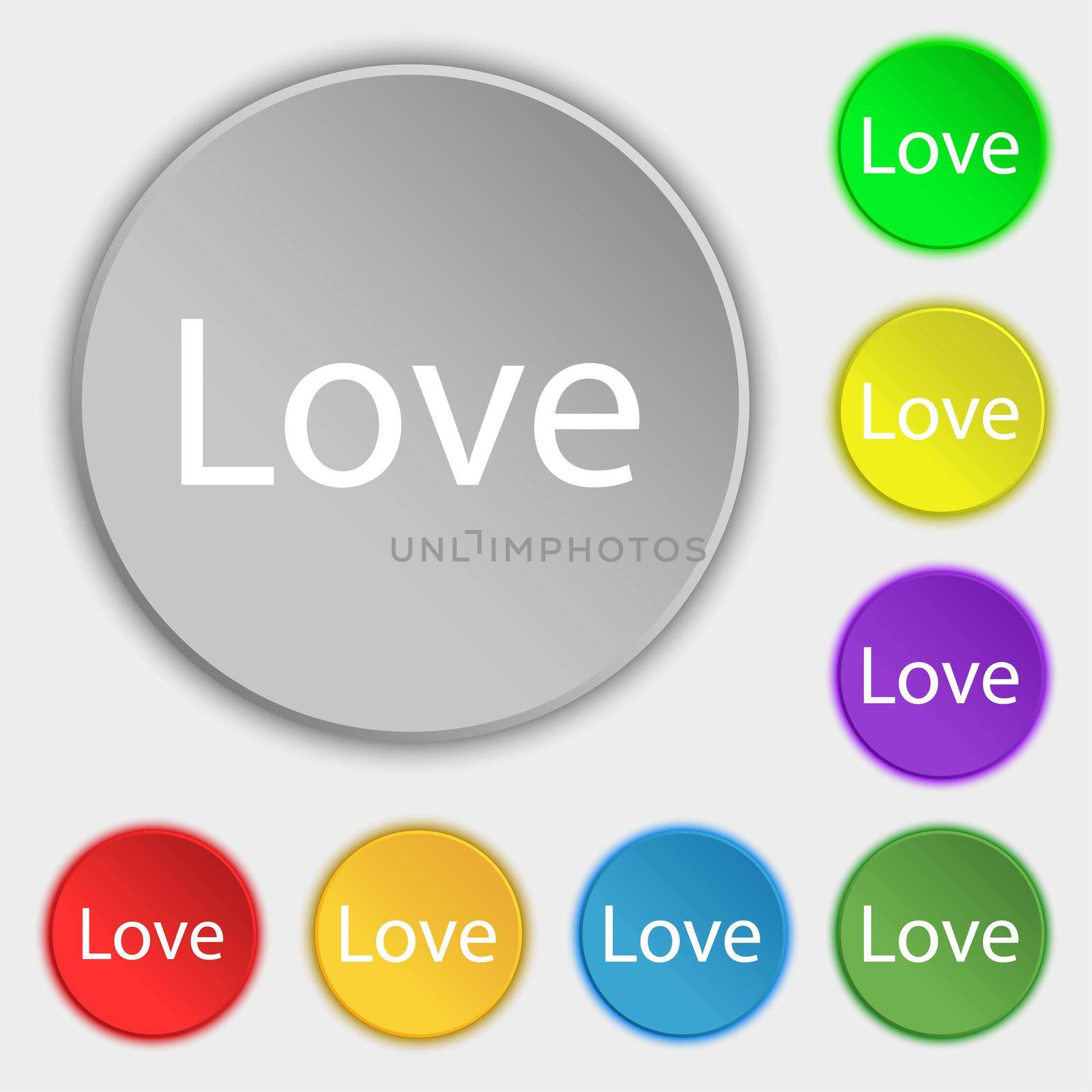 Love you sign icon. Valentines day symbol. Symbols on eight flat buttons.  by serhii_lohvyniuk
