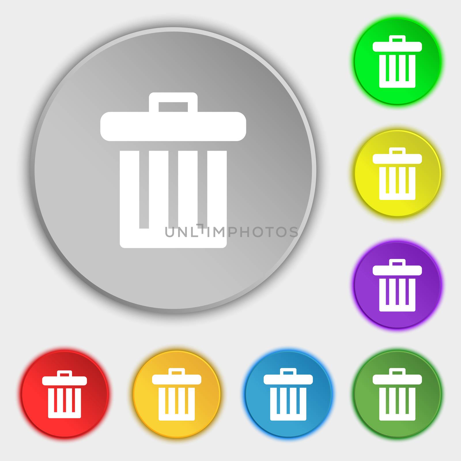 Recycle bin icon sign. Symbol on five flat buttons. illustration