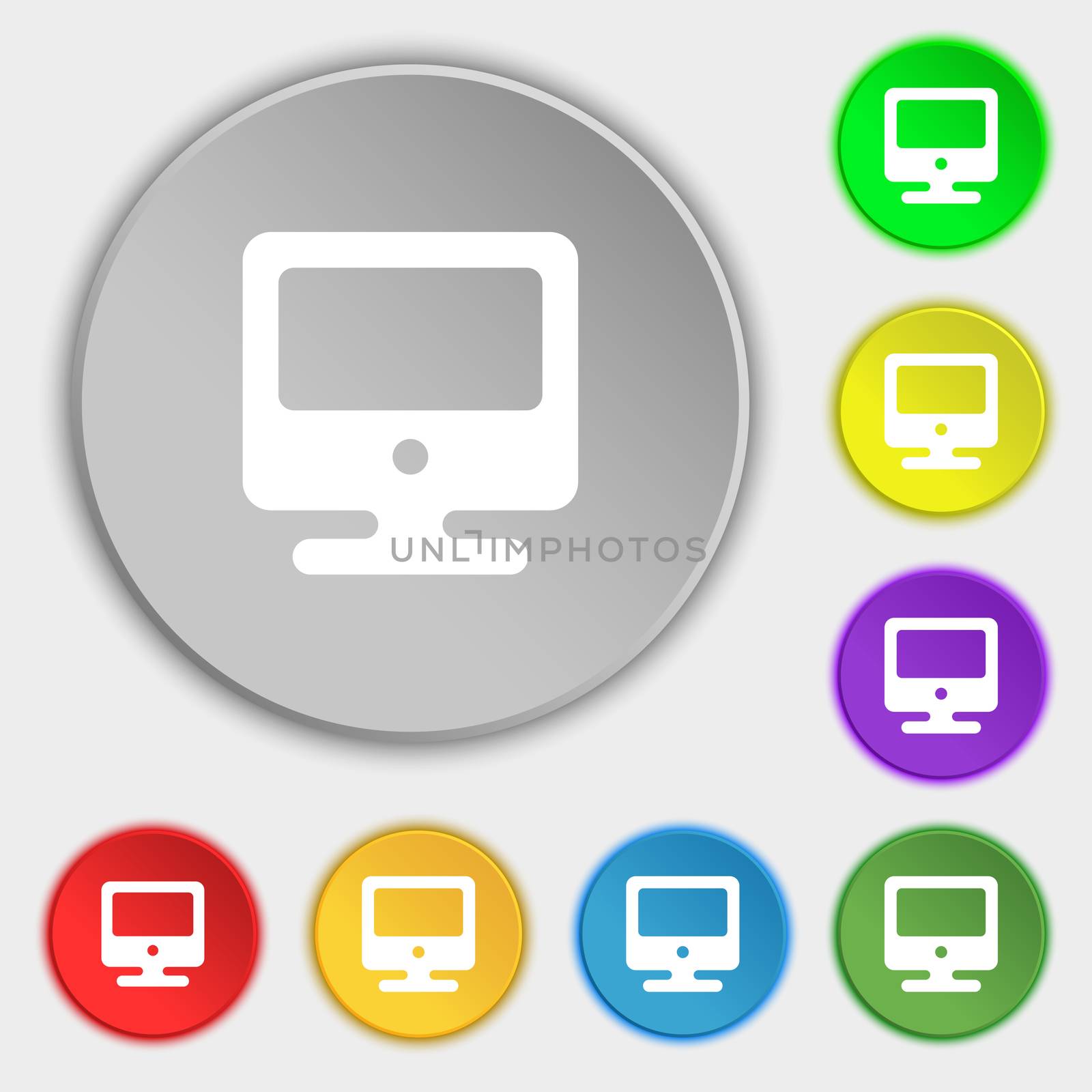 monitor icon sign. Symbol on five flat buttons.  by serhii_lohvyniuk