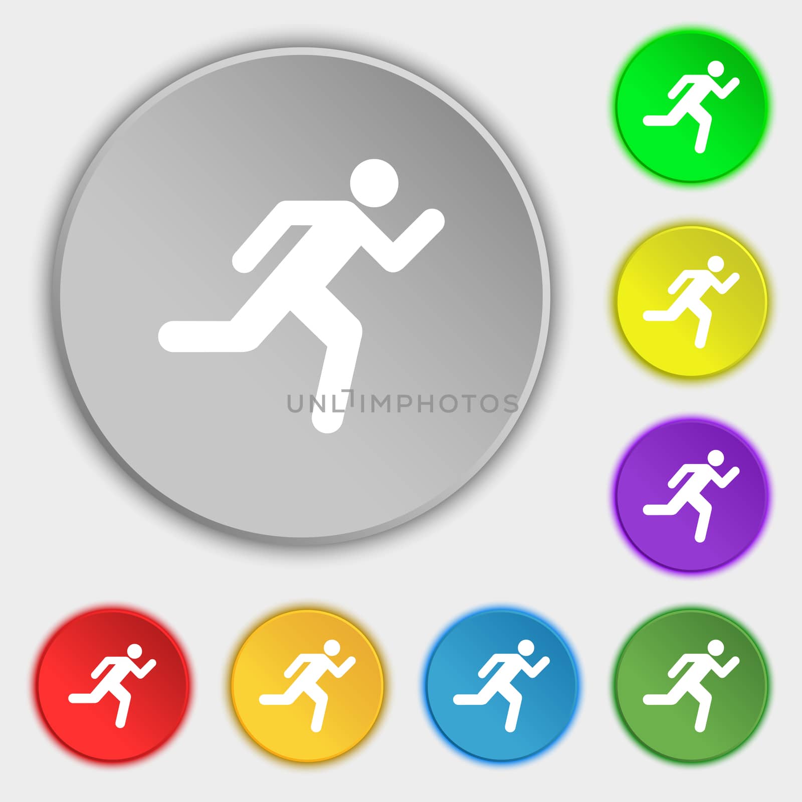 running man icon sign. Symbol on five flat buttons.  by serhii_lohvyniuk