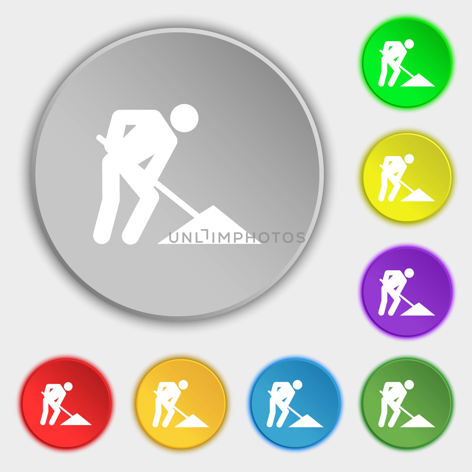 repair of road, construction work icon sign. Symbol on five flat buttons. illustration