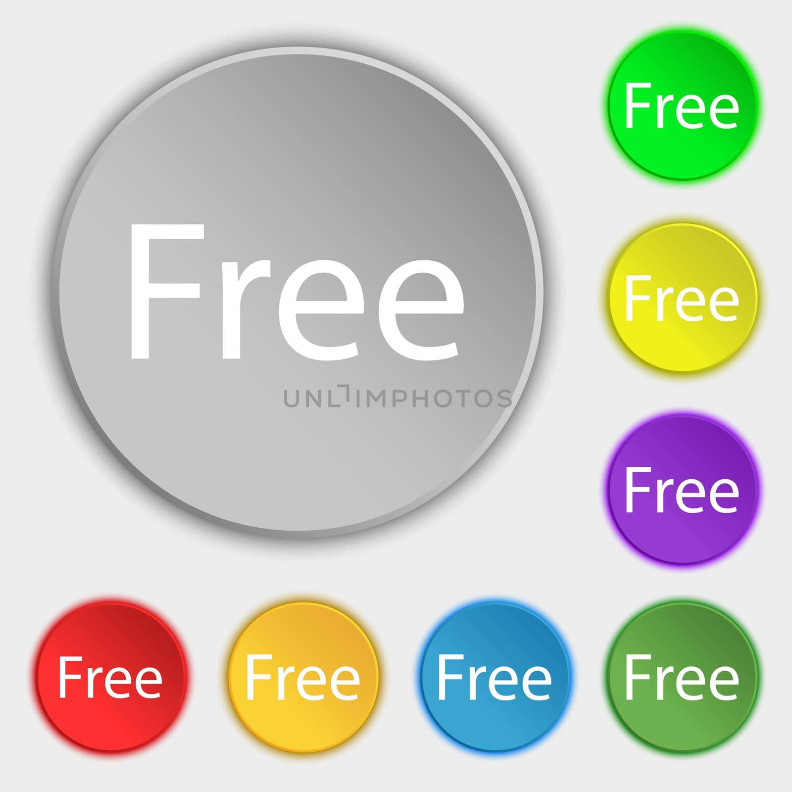Free sign icon. Special offer symbol. Symbols on eight flat buttons. illustration