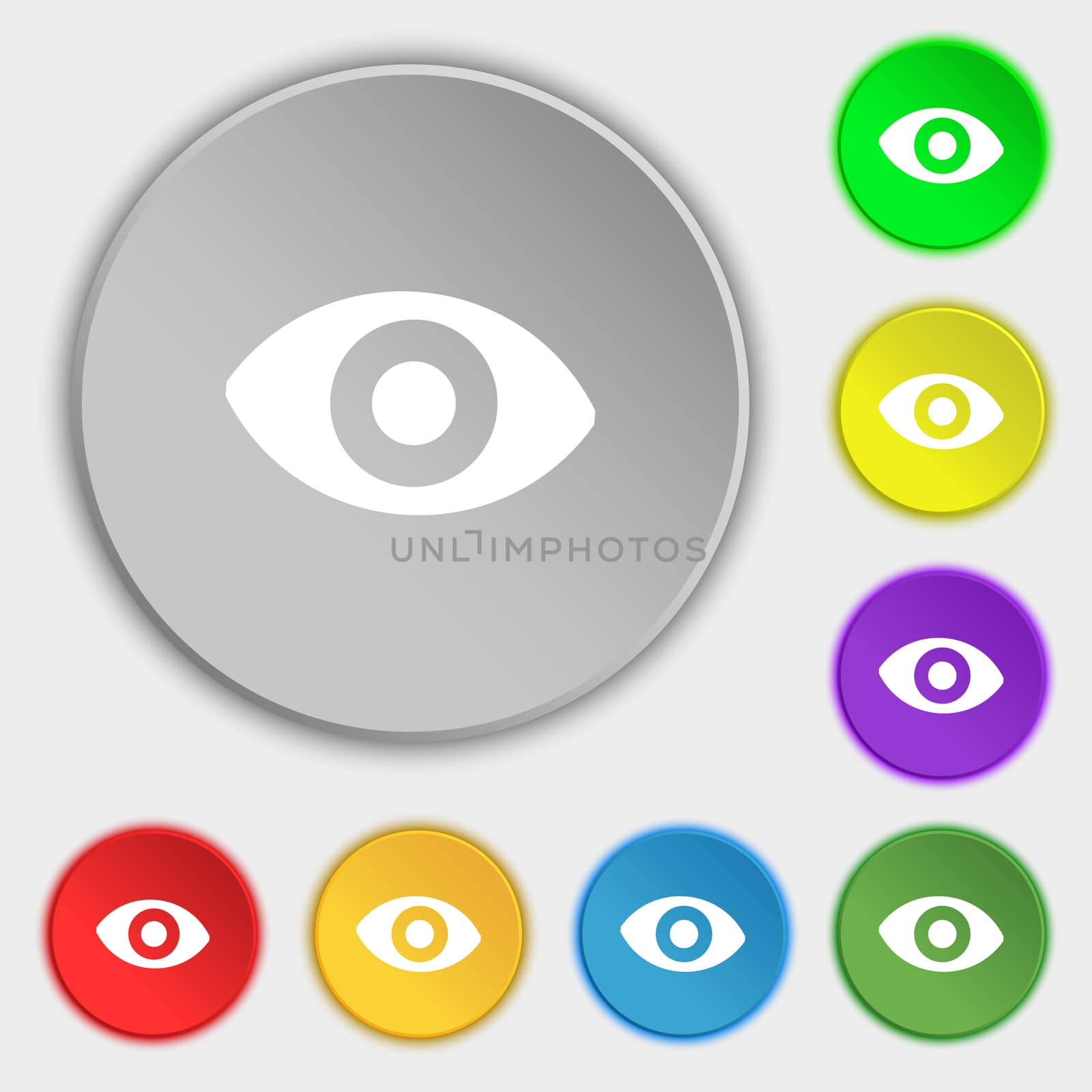 sixth sense, the eye icon sign. Symbol on five flat buttons. illustration