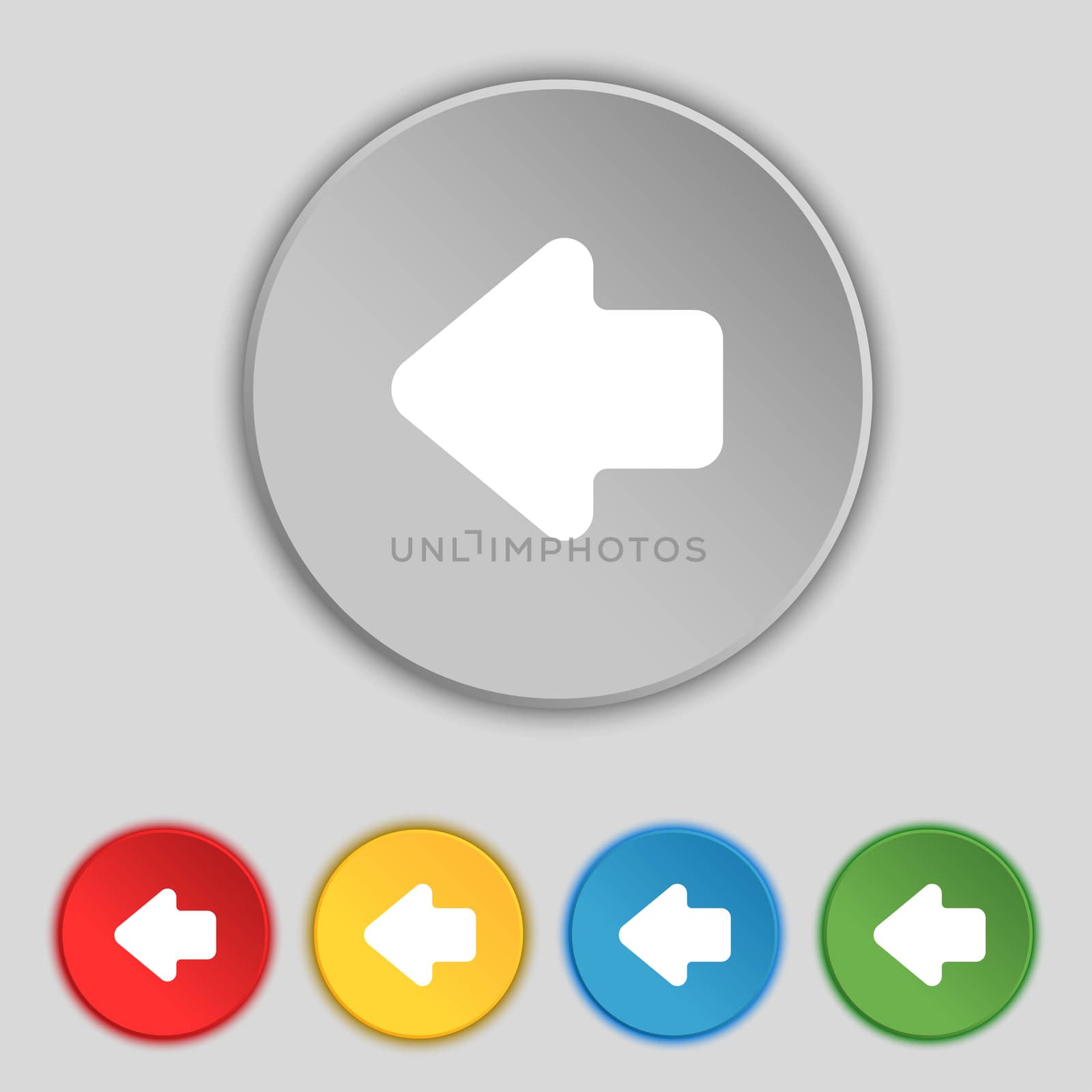 Arrow left, Way out icon sign. Symbol on five flat buttons.  by serhii_lohvyniuk